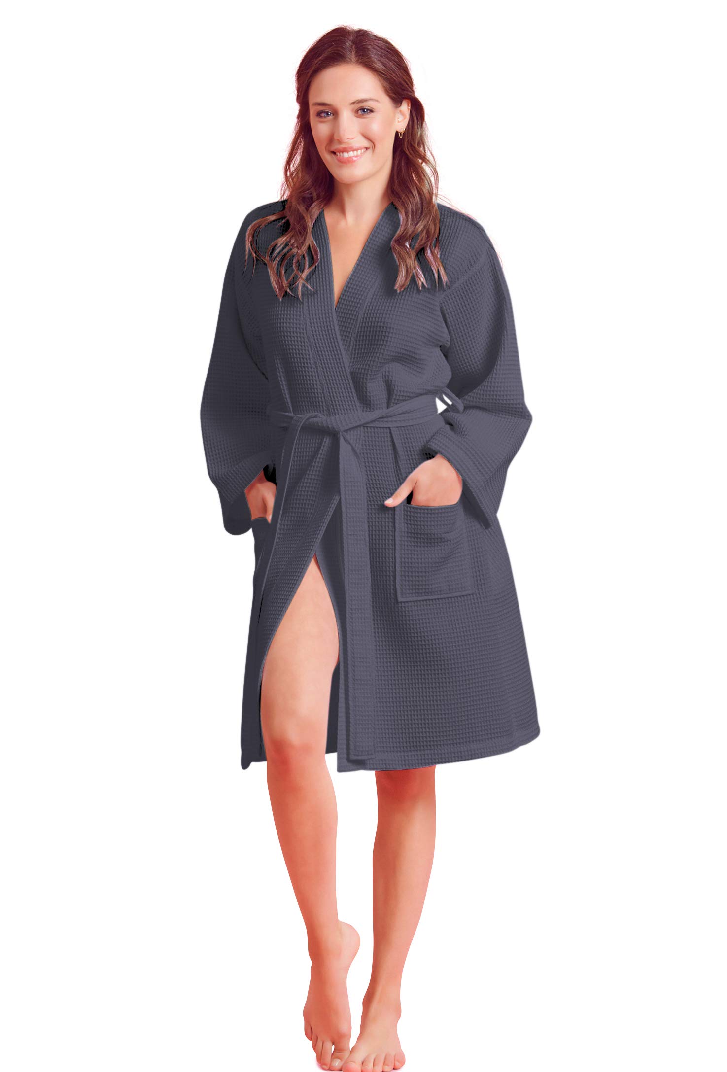 Soft Touch Linen Kimono Waffle Robe for Women - Lightweight Cotton & Polyester Blend Bathrobe - Perfect for Spa, Lounge & Beach Cover-Up