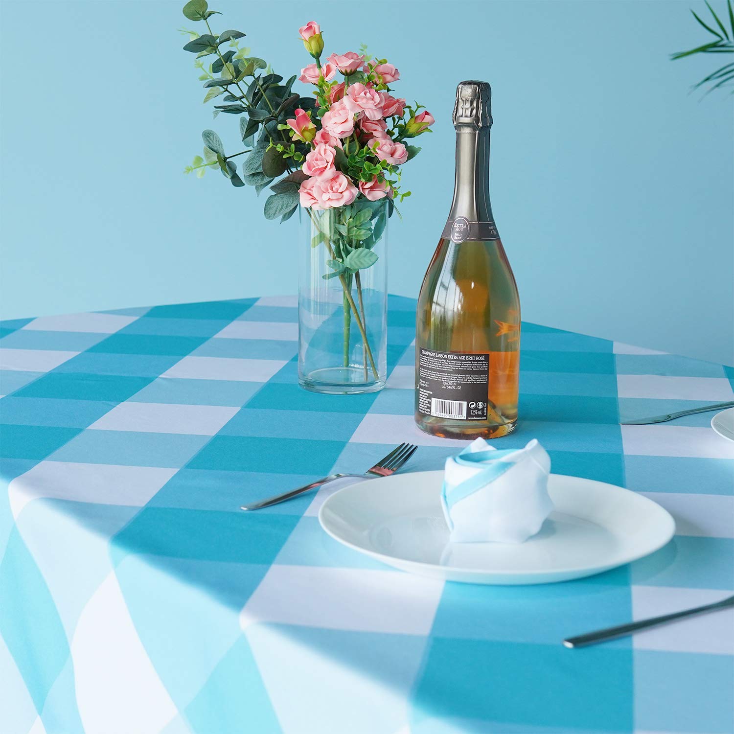 Premium Polyester Tablecloth - 60'' x 84'' Rectangular Waterproof & Stain-Resistant Table Cover for Kitchen, Dining, Patio & Outdoor Use - Easy to Wash & Wipe Clean - Turquoise & White Design - Perfect for Parties, BBQs, Picnics & Everyday Dining