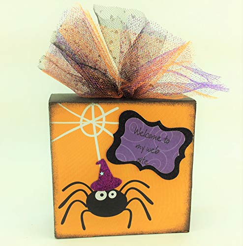 AG Designs Halloween Decor - Box Sitter Welcome Spider Web #515/16 - Spooky Front Porch & Indoor Halloween Decoration for Parties & Trick-or-Treating