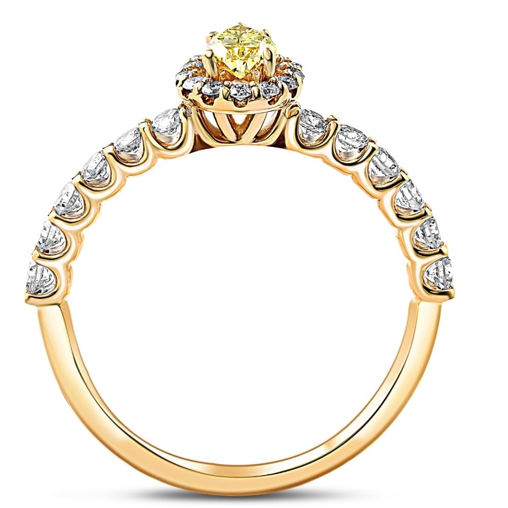 3/4 Carat Fancy Yellow Pear Lab Grown Diamond Halo Engagement Ring in 14K Yellow Gold - Perfect for Proposals, Anniversaries & Special Occasions