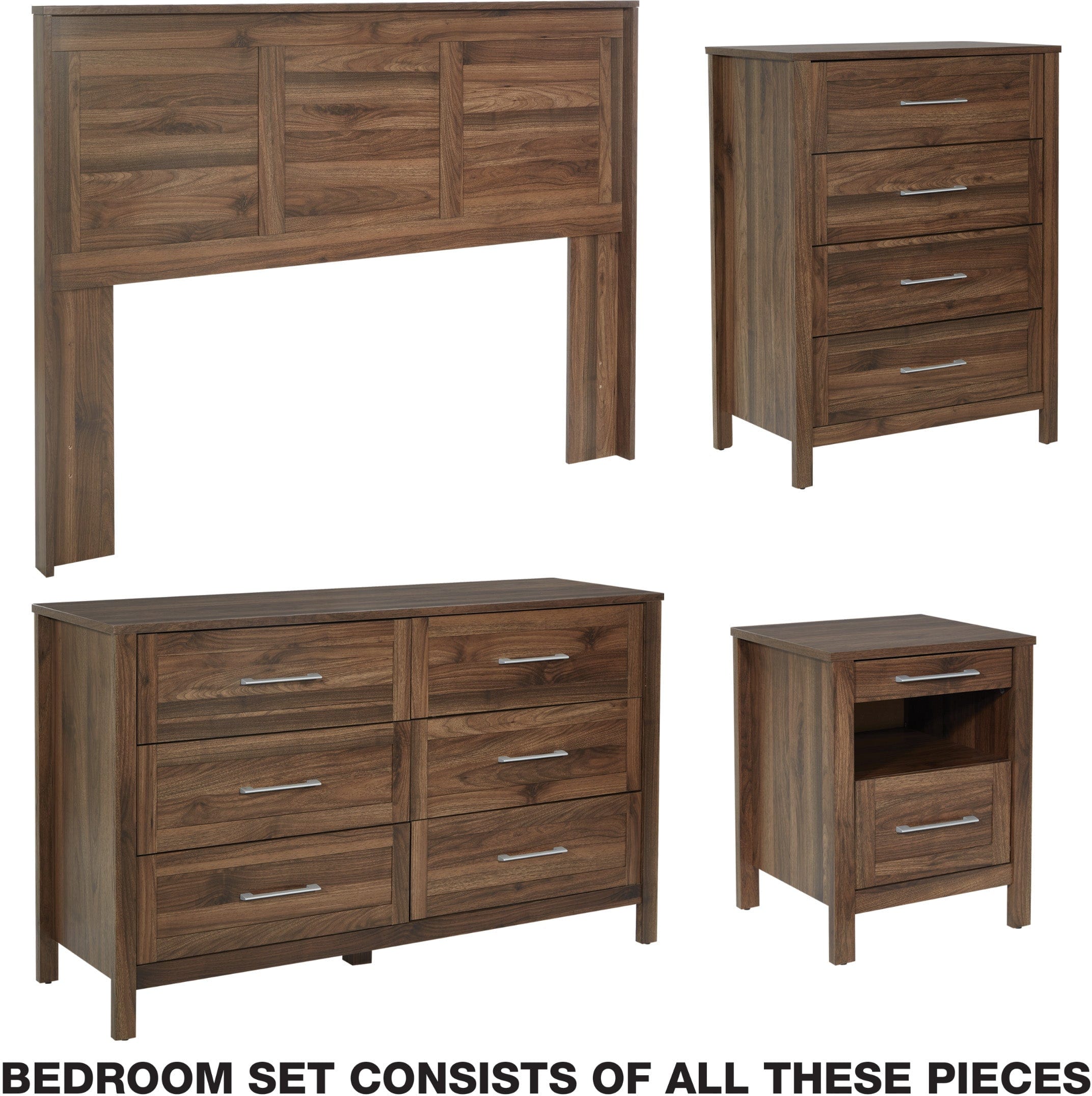 Office Star Stonebrook 4-Piece Bedroom Set [SK102P] - Queen Size Bed, Nightstand, Dresser & Mirror - Modern Bedroom Furniture for Home Decor