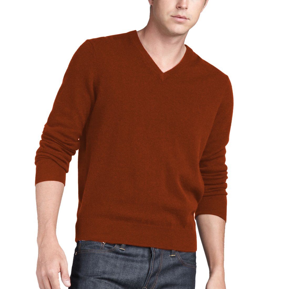 Parisbonbon Men's 100% Cashmere V-Neck Sweater - Soft & Warm Light Rust Pullover, Size 3X - Perfect for Office Wear, Winter Outfits & Casual Elegance