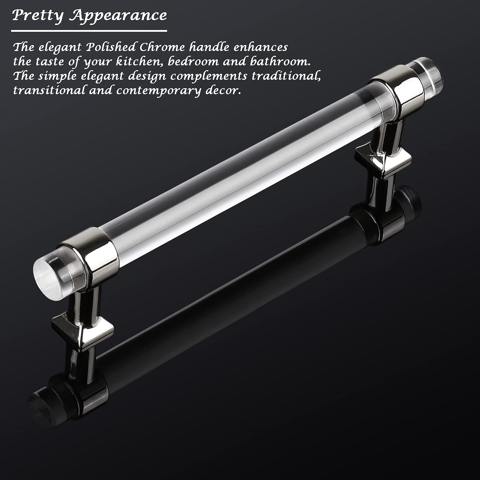 30 Pack Acrylic Cabinet Pulls - 5 Inch Hole Center Silver Chrome Kitchen Drawer Handles for Cupboard, Dresser & Cabinet Doors | Modern Hardware for Home Renovation & DIY Projects