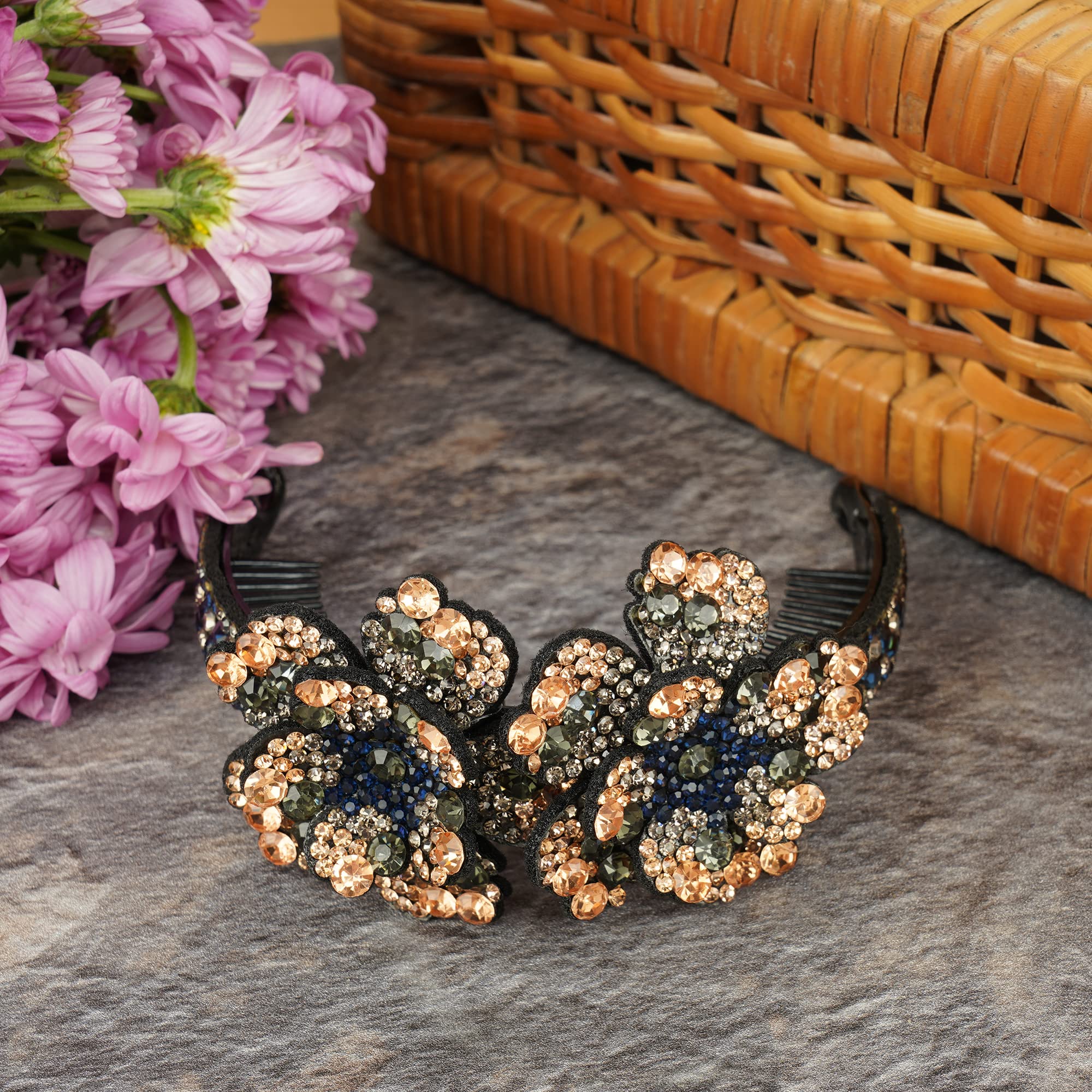 MIZORRI Large Hair Claw Clip - Rhinestone Crystal Hair Bun Holder, Half Balloon Expanding Ponytail Clip for Women & Girls (25x7cm) - Perfect for Parties, Weddings & Everyday Hairstyles