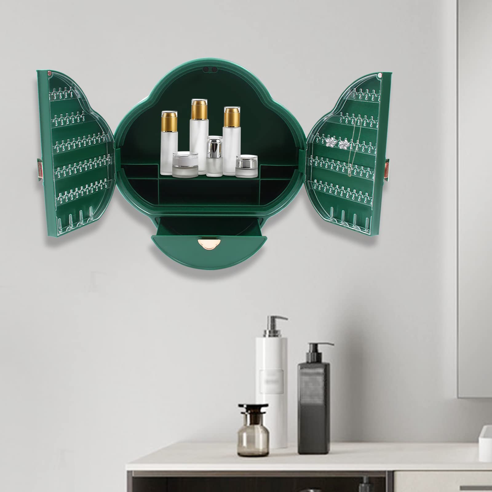 Wall Mounted Bathroom Cabinet - Plastic Storage Organizer with Doors for Kitchen & Bathroom - Green (Home Decor & Space Saving)