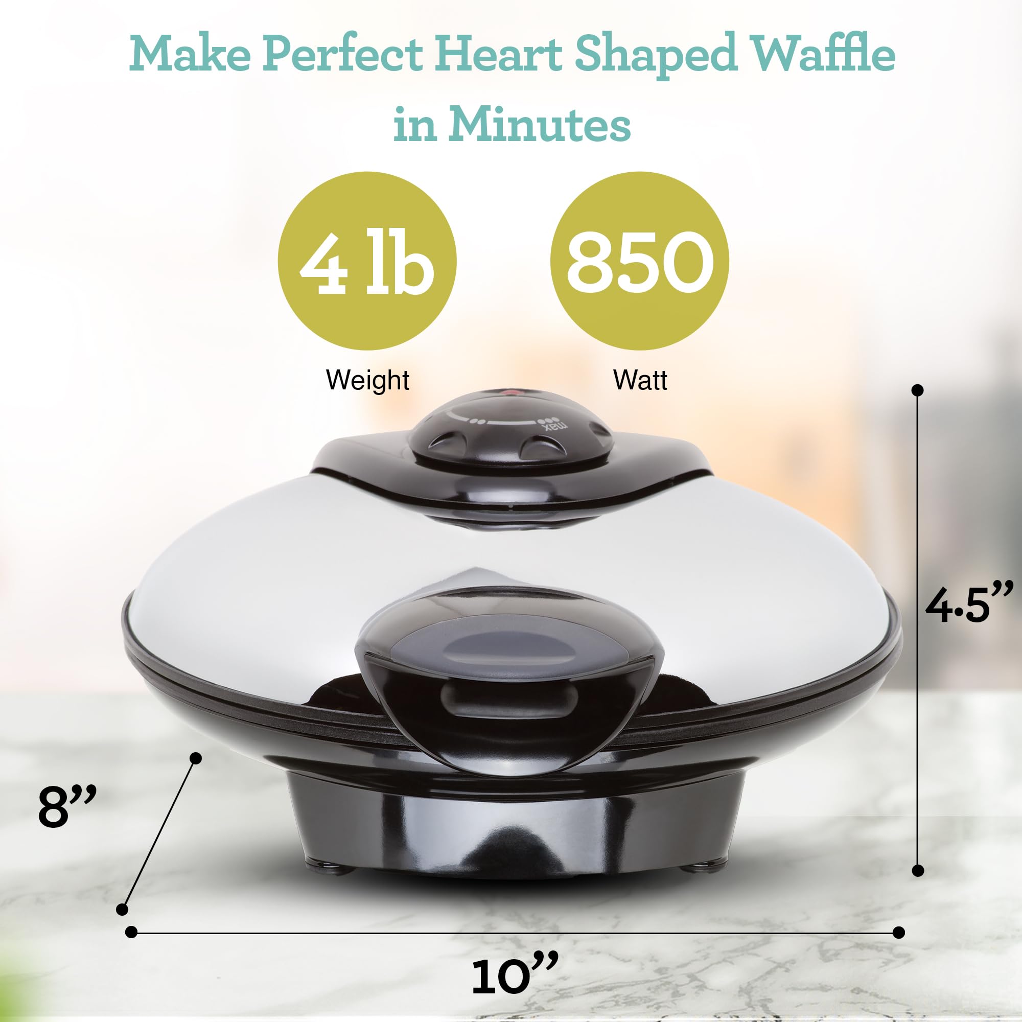 Euro Cuisine WM520 Heart Shaped Waffle Maker - 8-Inch Non-Stick Iron Waffle Maker with PTFE & PFOA Free Eco-Friendly Plates, Perfect for Valentine's Day, Anniversaries & Romantic Breakfasts in Bed