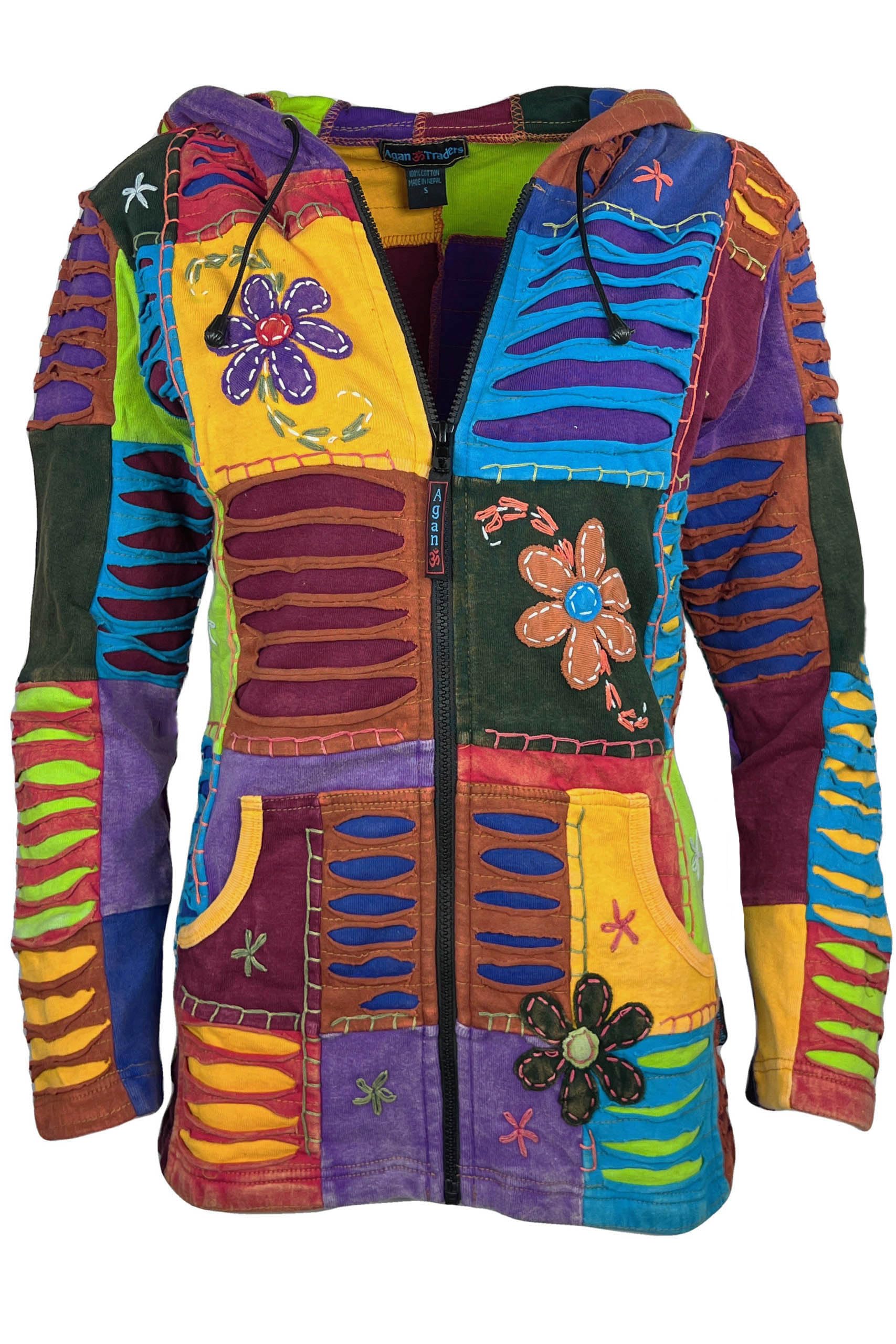 Agan Traders 2025 Spring Tie-Dye Patch Embroidered Women's Zip Up Hoodie Jacket | Trendy Free-Spirited Fashion for Casual Wear, Street Style & Outdoor Activities