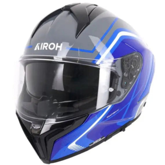 Airoh Matryx Wide Gloss Blue Motorcycle Helmet - Lightweight DOT Certified Full Face Helmet for Street Bike & Cruiser Riding