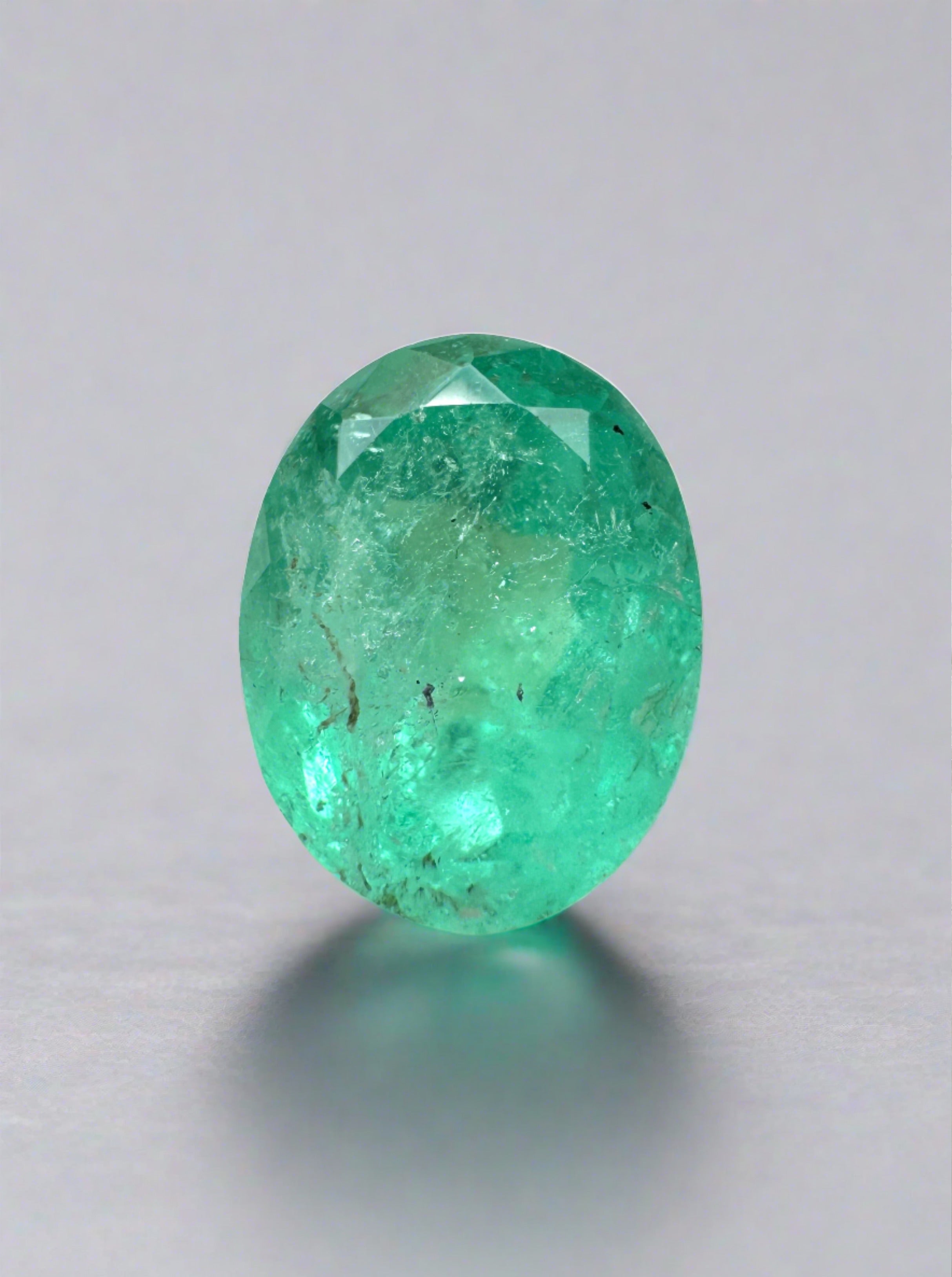 1.93 Carat Natural Green Colombian Loose Emerald Oval Cut Gemstone for Jewelry Making & Engagement Rings
