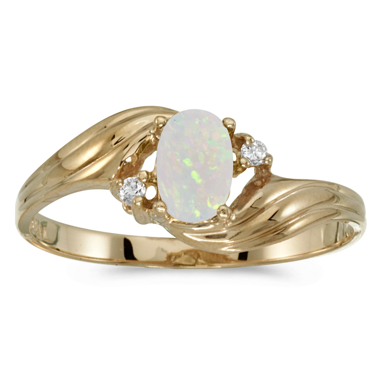 14K Yellow Gold Oval Opal and Diamond Ring for Women - Elegant Vintage Style Jewelry Gift for Engagement, Anniversary, or Special Occasions