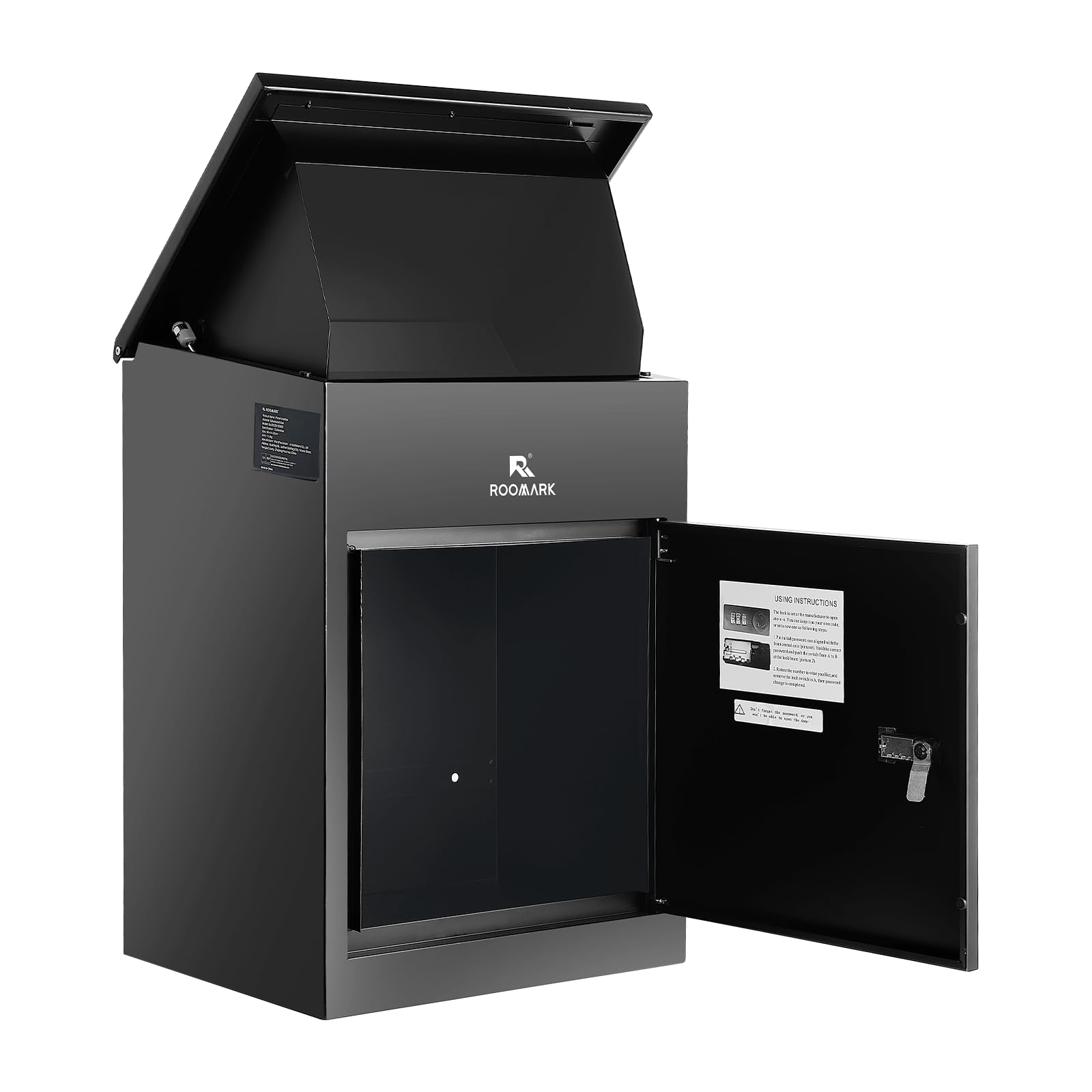 17x14x23 Inch Waterproof Weather-Resistant Galvanized Steel Package Delivery Box - Outdoor Mailbox for Porch, Fence & Curbside - Large Capacity Black Parcel Drop Box (Perfect for Secure Package Delivery, E-commerce Shipments & Mail Protection)
