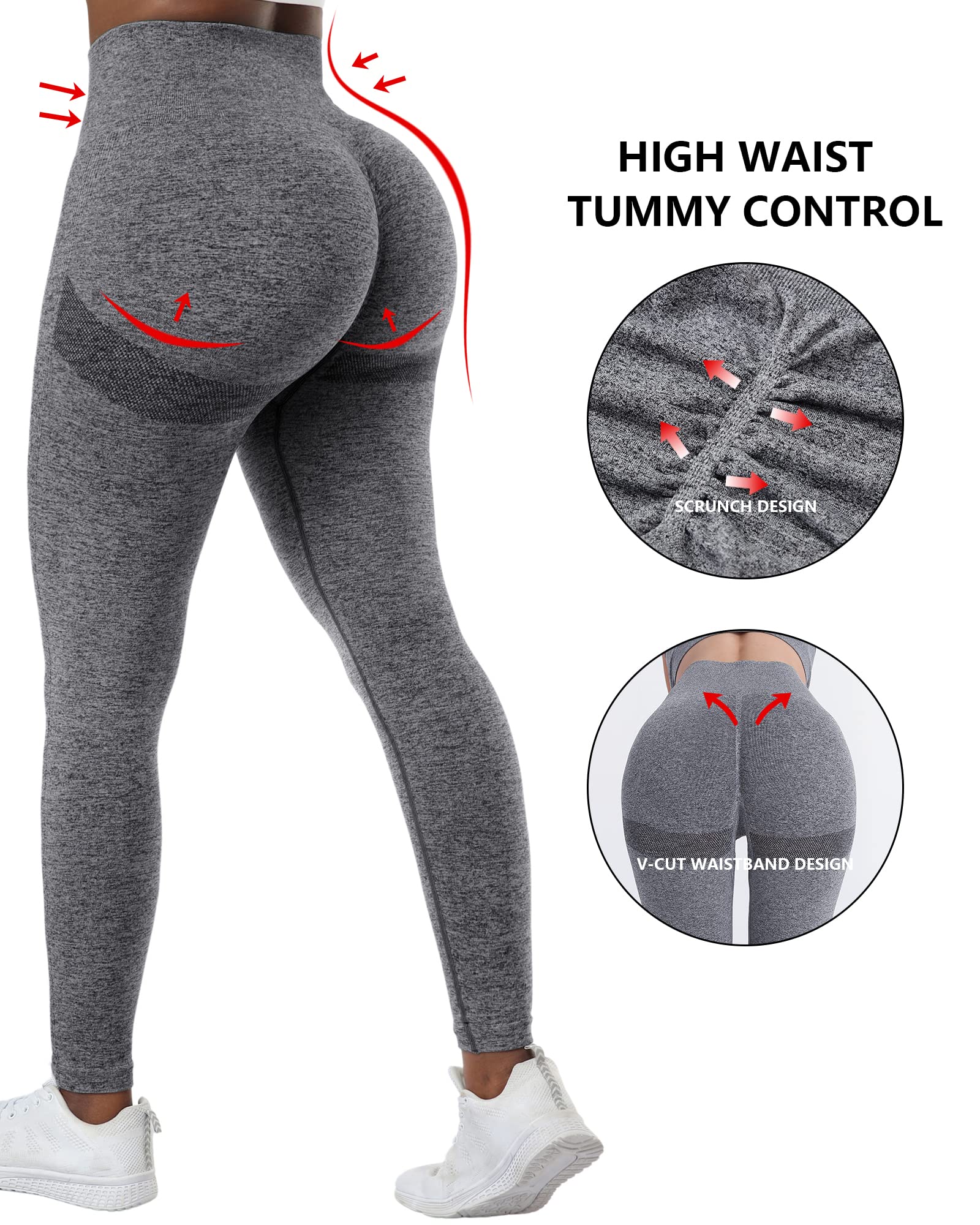 NORMOV Women's 4-Piece Seamless Butt Lifting Leggings Set - High Waisted Gym Workout Pants with Scrunch Booty Design for Yoga, Running & Fitness