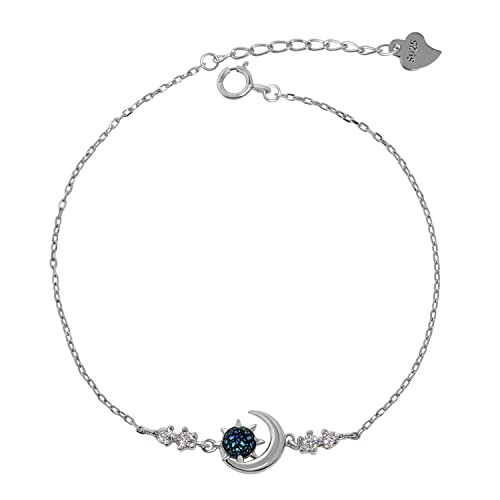 Meissa 925 Sterling Silver Adjustable Bracelet for Women - Crescent Moon, Sun & Star Charm Jewelry | Perfect Gift for Mother's Day, Birthday, Christmas | Ideal for Mom, Wife, Girls | Blue | Wear Daily, Office & Special Occasions