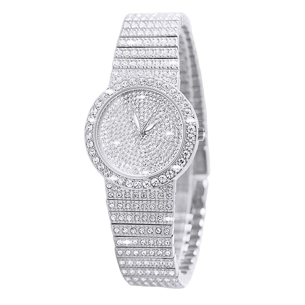 Luxury Diamond Crystal Bling Watch for Women - Iced Out Silver Rhinestone Wristwatch - Elegant Gift for Birthday, Anniversary & Special Occasions - Perfect for Parties, Weddings & Evening Events
