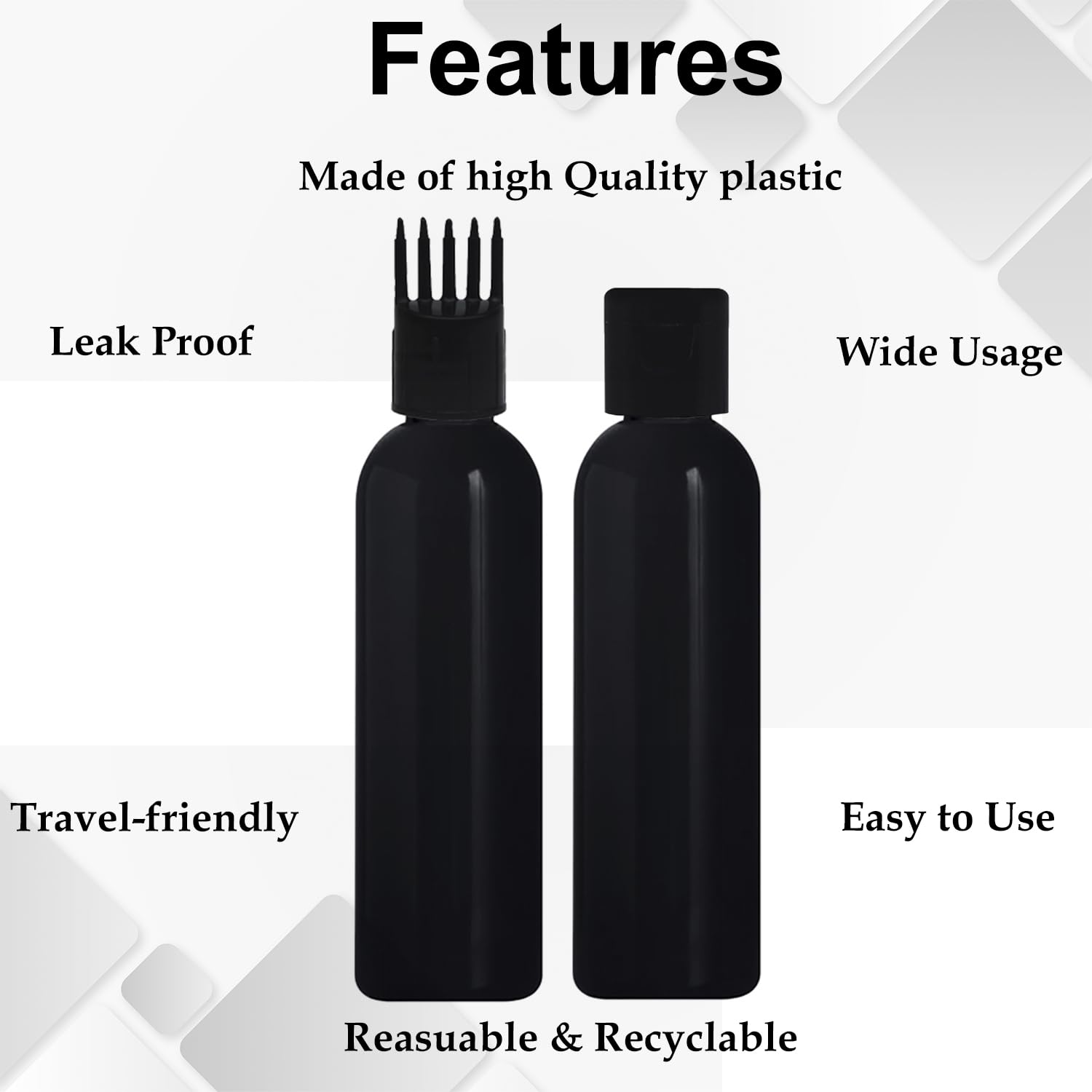 JOYUS 100ml Hair Root Applicator Bottle for Hair Oil, Shampoo & Scalp Treatments - Pack of 2 (Black Bottle with Black Cap) - Perfect for At-Home Hair Care & Scalp Massage