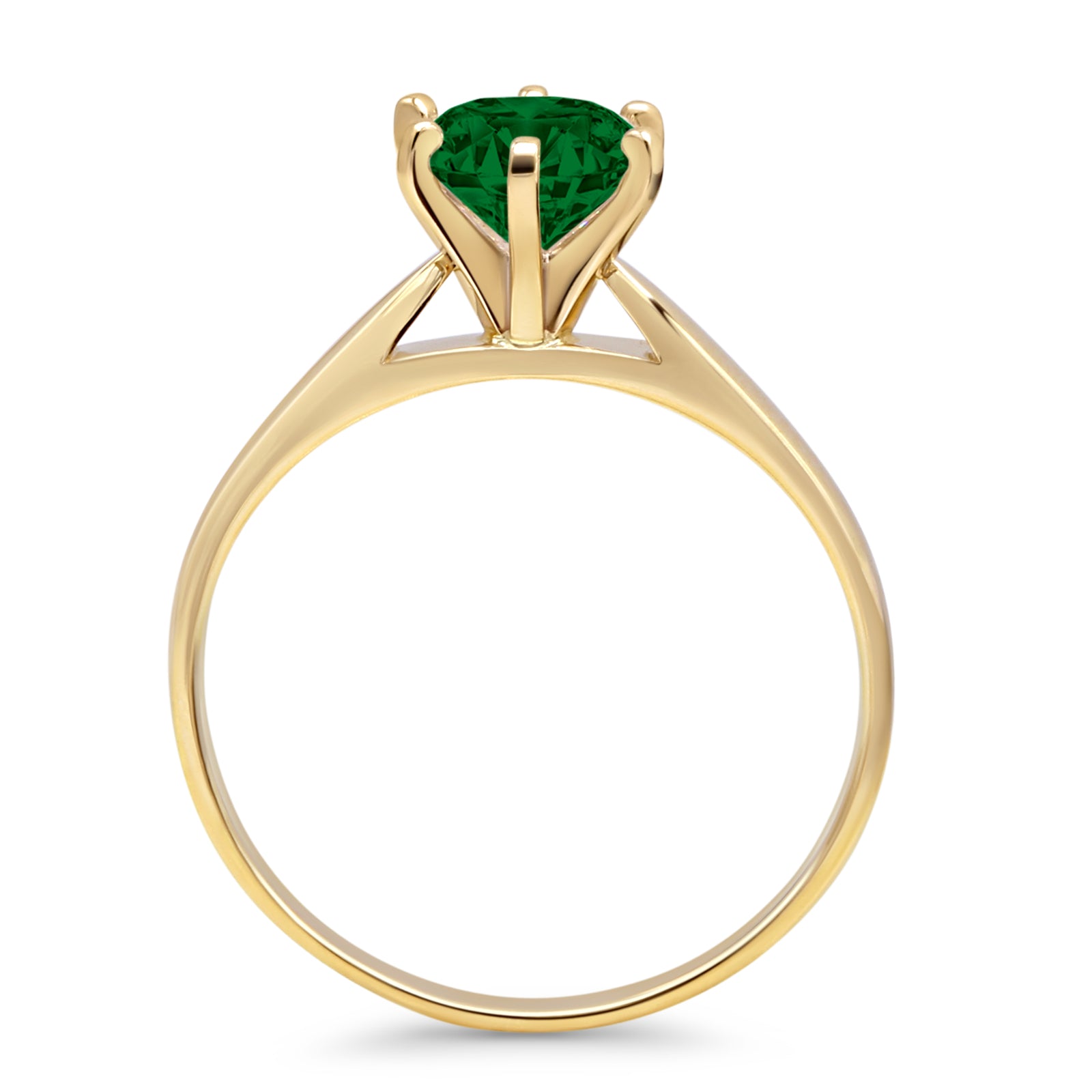 14K Yellow Gold Round Solitaire Emerald CZ Art Deco Ring for Women - Vintage Inspired Engagement & Wedding Band - Perfect for Anniversary, Valentine's Day & Special Occasions