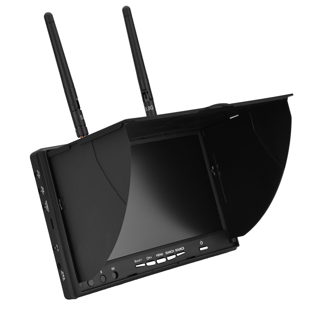 5.8GHz FPV Monitor with Dual Receiver - 7 Inch LCD Screen, 40 Channels, Wireless Receiver for FPV Drones & Quadcopters - Ideal for Racing, Aerial Photography, and Drone Training (140/120 Degree Viewing Angle)