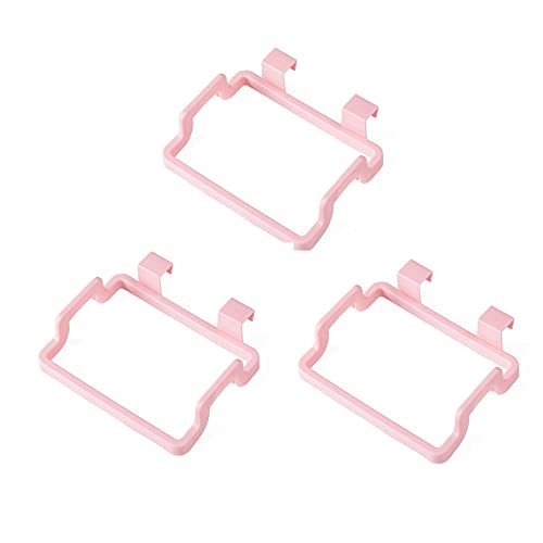 3-Pack Pink Plastic Trash Bag Holder for Kitchen - Portable Hanging Garbage Bag Hook, Scouring Pad Shelf & Storage Rack Organizer - Perfect for Under Sink, Pantry & Cabinet Organization