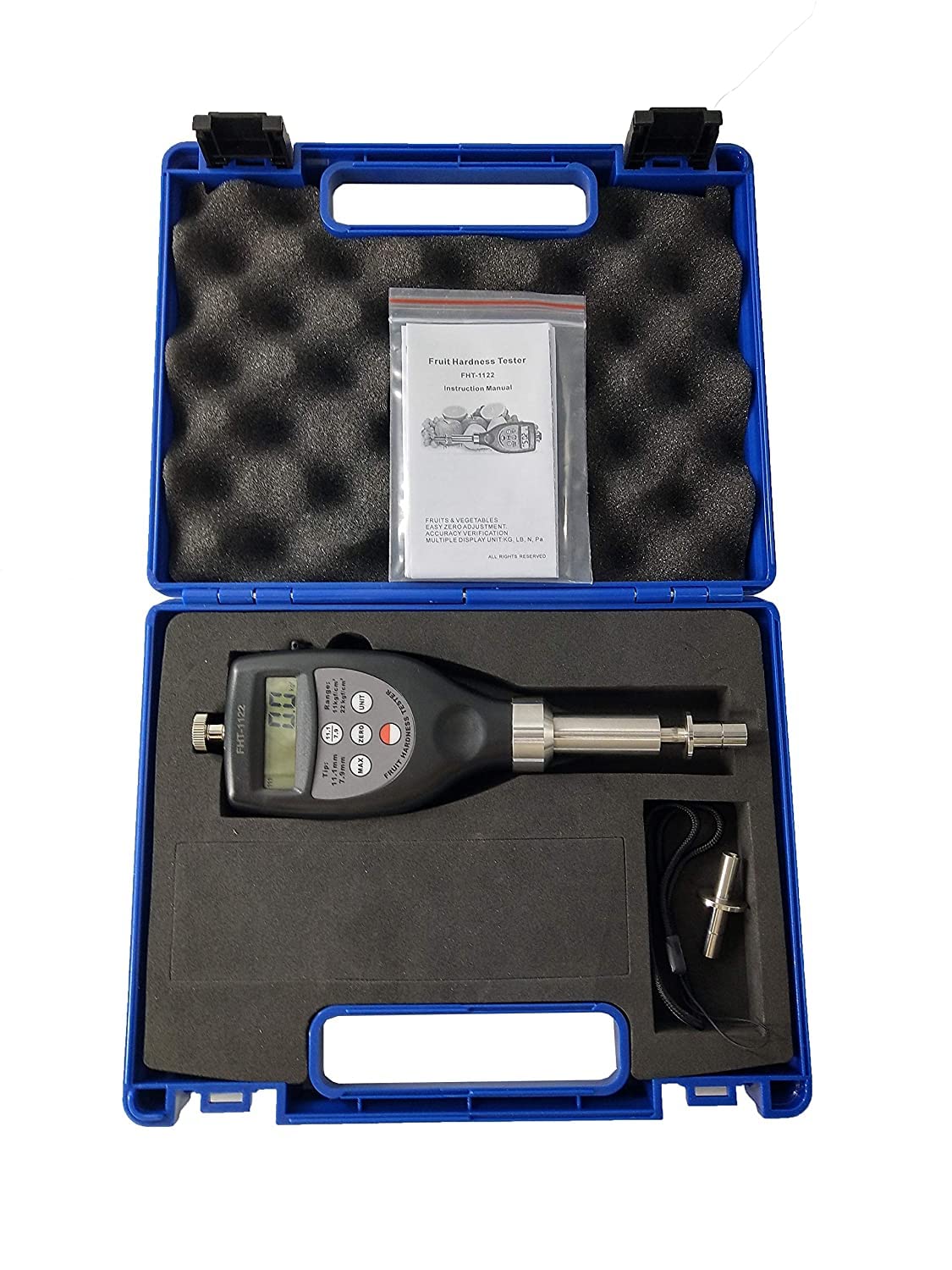 Fruit Penetrometer Hardness Tester - FHT-1122 Digital Fruit Firmness Meter with 7.9mm & 11.1mm Tips for Measuring Large Hard Fruits - Perfect for Apple, Pear, Peach Quality Testing in Orchards and Farms