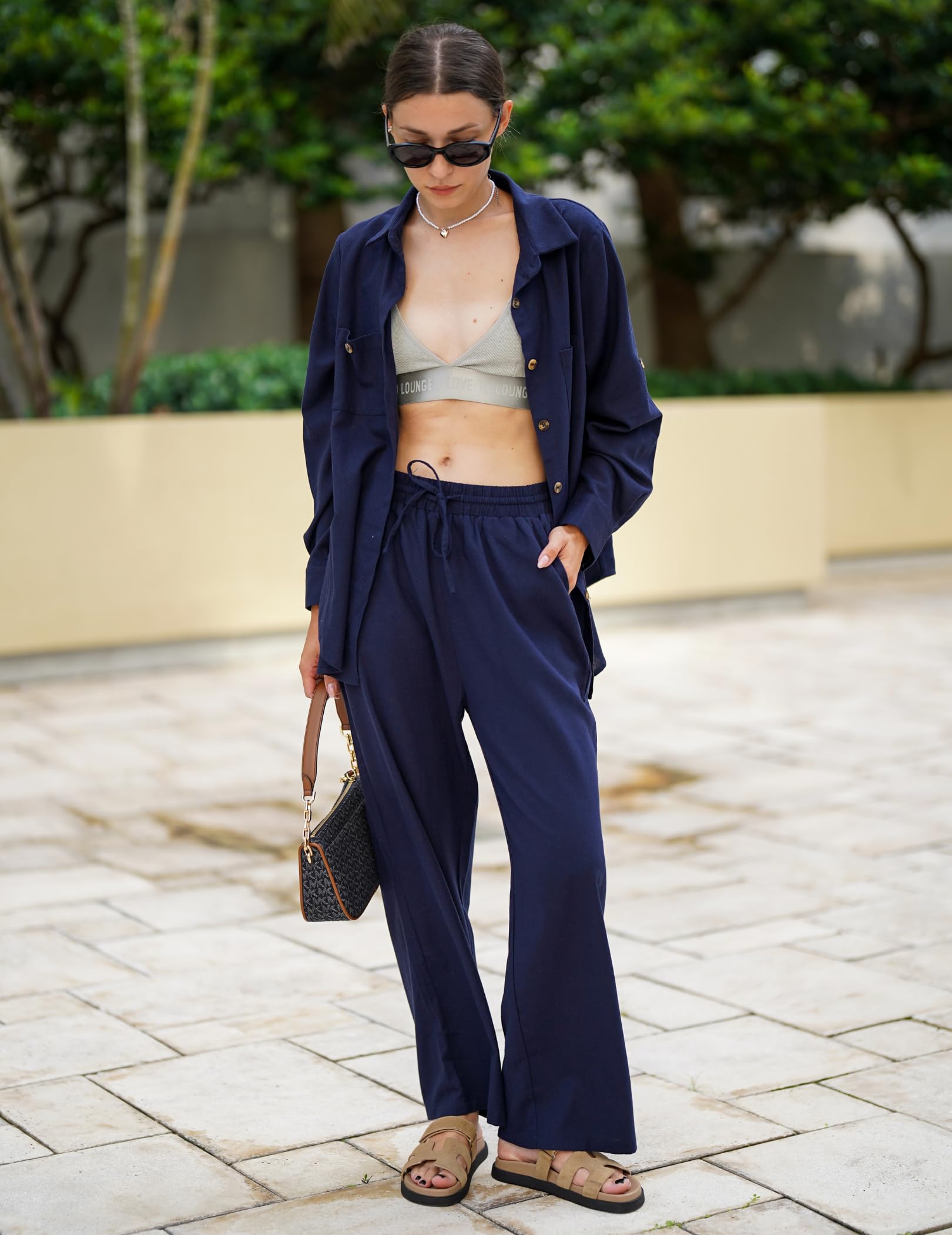 Zeagoo Women's 2-Piece Linen Outfit Set - Button Down Shirt & Drawstring Long Pants for Summer 2023 | Casual Beach Wear, Vacation Outfits & Boho Chic Style