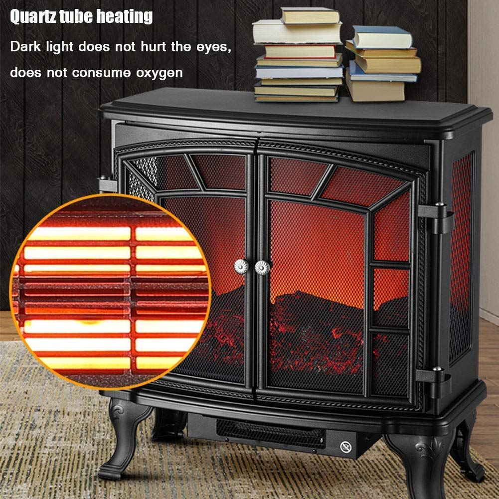 Realistic Electric Fireplace Stove with Double Door - 2000W Indoor Heater with Lifelike Flame Effect for Living Room, Bedroom & Office - Energy Efficient & Safe Heating Solution
