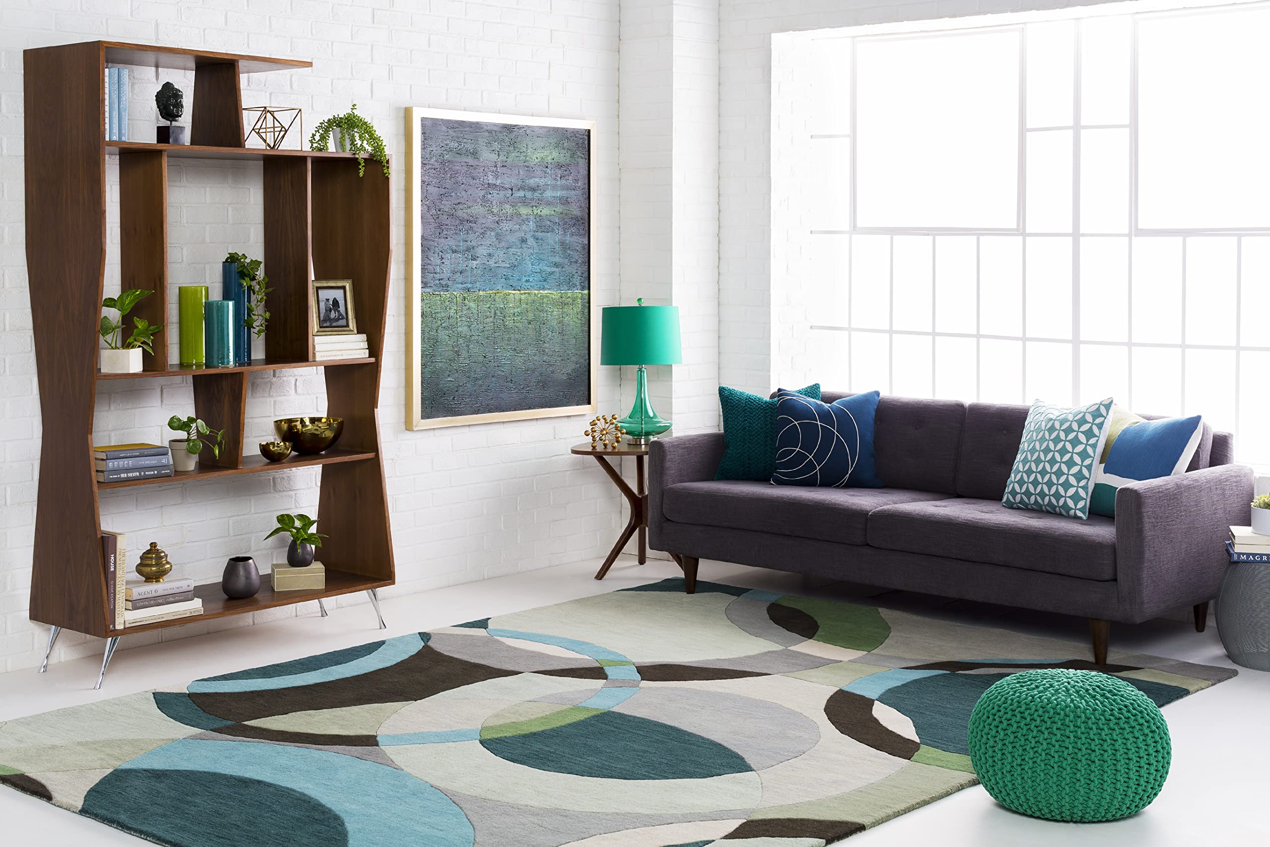 Mark&Day 6x6 Feet Modern Wool Area Rug - Dark Green, Grey & Blue Square Carpet for Living Room, Bedroom, Kitchen | Soft & Durable Floor Mat for Home Decor, Office, Dining Area