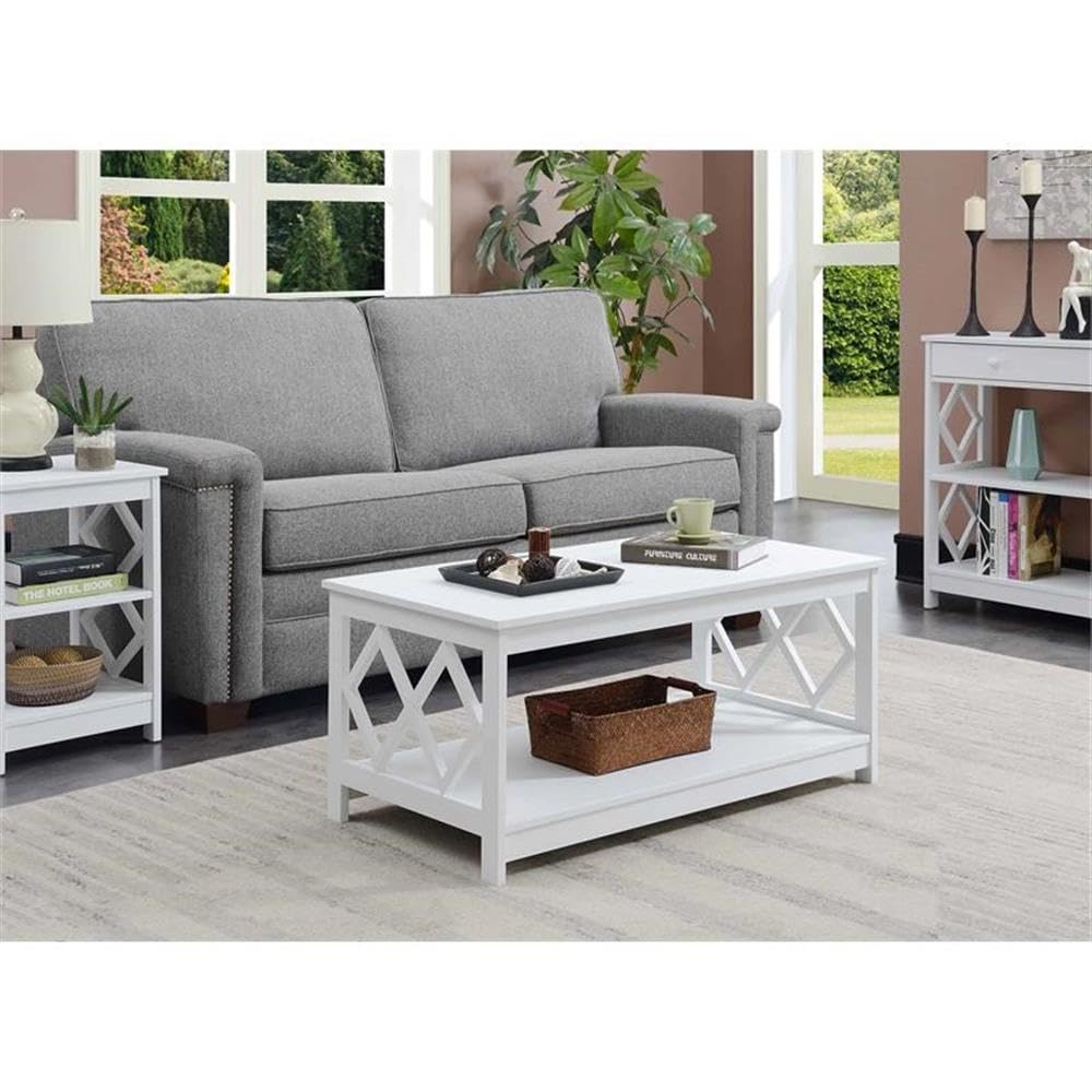 Pemberly Row White Wood Rectangular Coffee Table - Modern Living Room Furniture for Home Decor & Entertainment