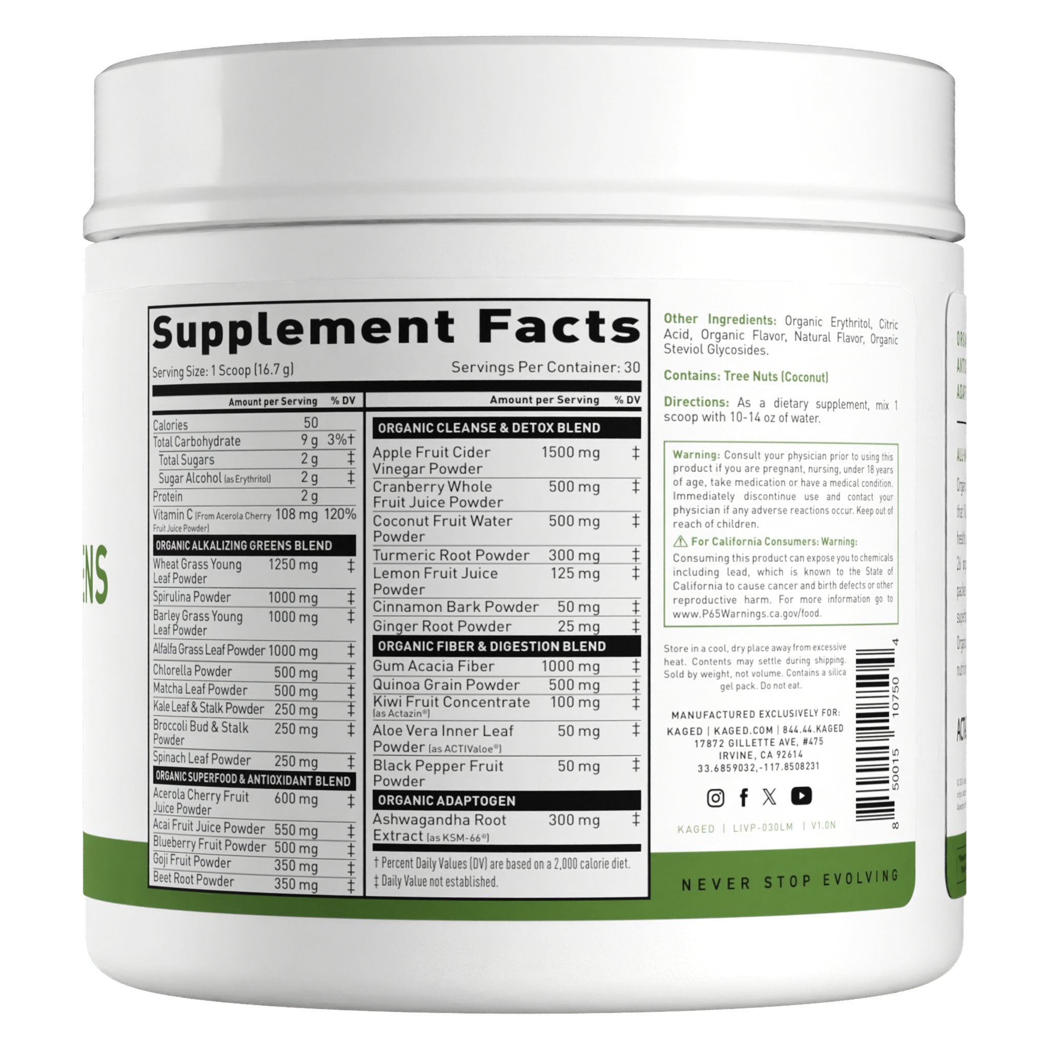 KAGED Organic Superfood Greens Powder - Vegan, Gluten-Free & Non-GMO for Energy & Digestion | Perfect for Smoothies, Juices & Daily Nutrition Boost