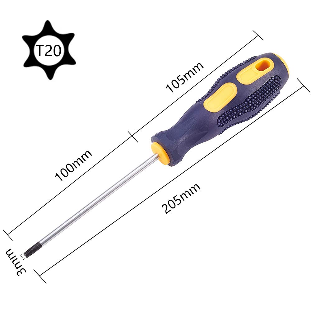 Utoolmart T20 Magnetic Torx Screwdriver - 100mm Chrome Vanadium Steel Shaft with 105mm Ergonomic Plastic Handle | Professional Torx Bit Screwdriver for Electronics Repair, Home Improvement & DIY Crafts | Perfect for Smartphone, Laptop & Furniture Assembly