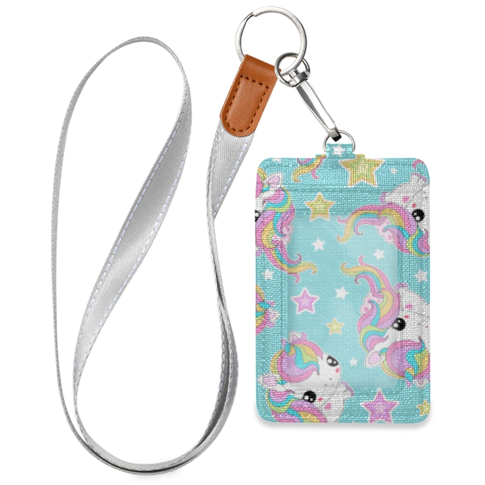 Rainbow Unicorn ID Badge Holder with Lanyard - Office & School Staff Use