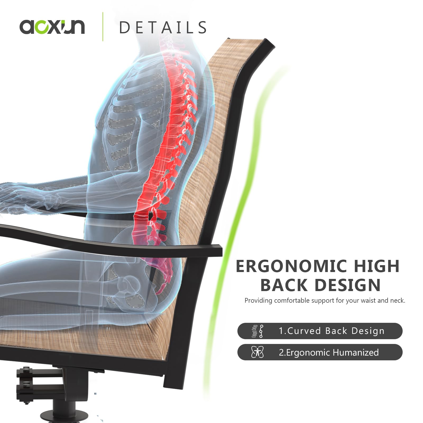 Aoxun 2-Pack Textilene Swivel Outdoor Rocker Patio Chairs Set - Comfortable Lawn & Garden Furniture for Backyard, Poolside & Deck Relaxation (Brown)