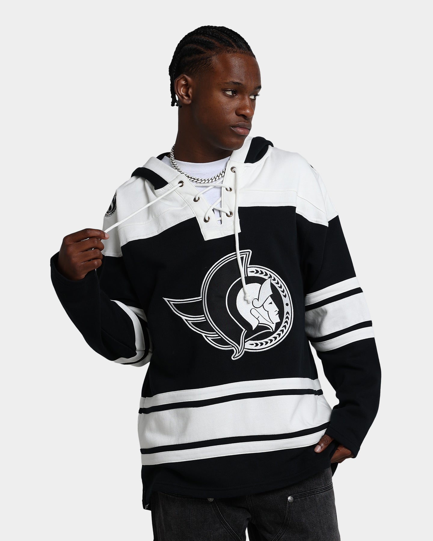47 Brand Ottawa Senators Superior Lacer Hoodie - Men's NHL Hockey Pullover Sweatshirt - Jet Black - Perfect for Game Day & Casual Wear