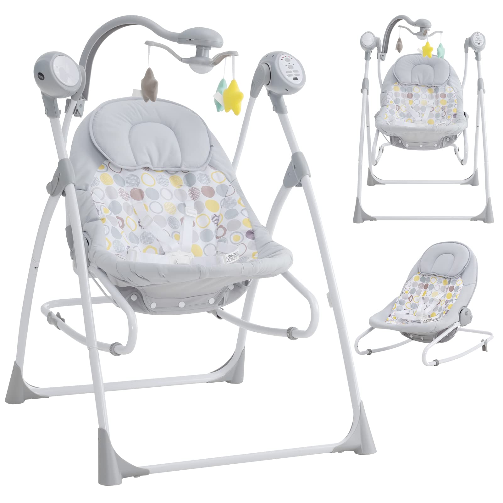 INFANS 2-in-1 Baby Swing and Bouncer for Newborns 0-6 Months - Portable Infant Rocker with 5 Speed Settings, Soothing Music, Timer, 3 Hanging Toys & Remote Control - Easy Fold Compact Electric Swing for Boys & Girls - Perfect for Nursery, Living Room & Travel
