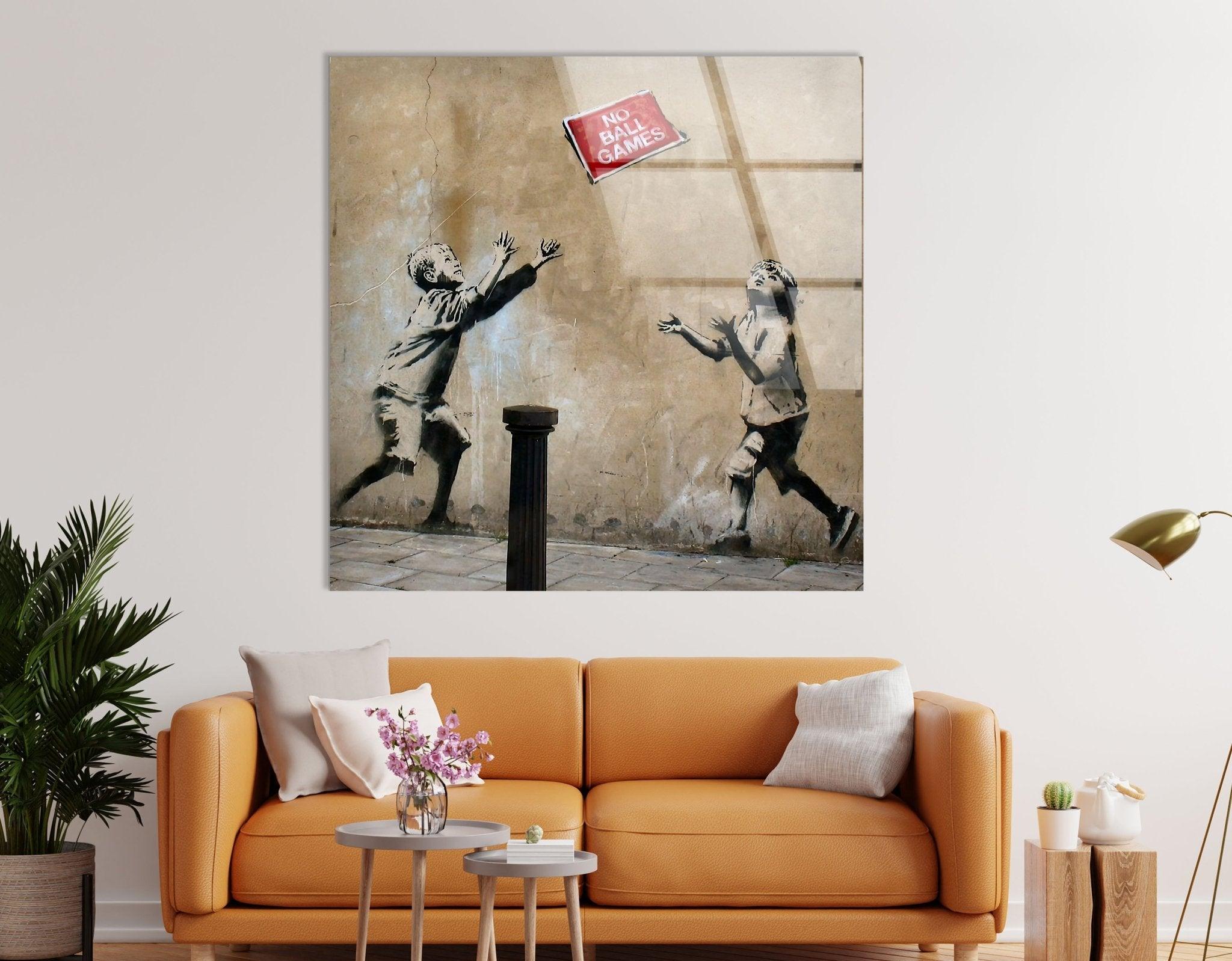 Banksy No Ball Games Glass Wall Art - Stunning Home Decor for Living Room, Office & Gift Ideas
