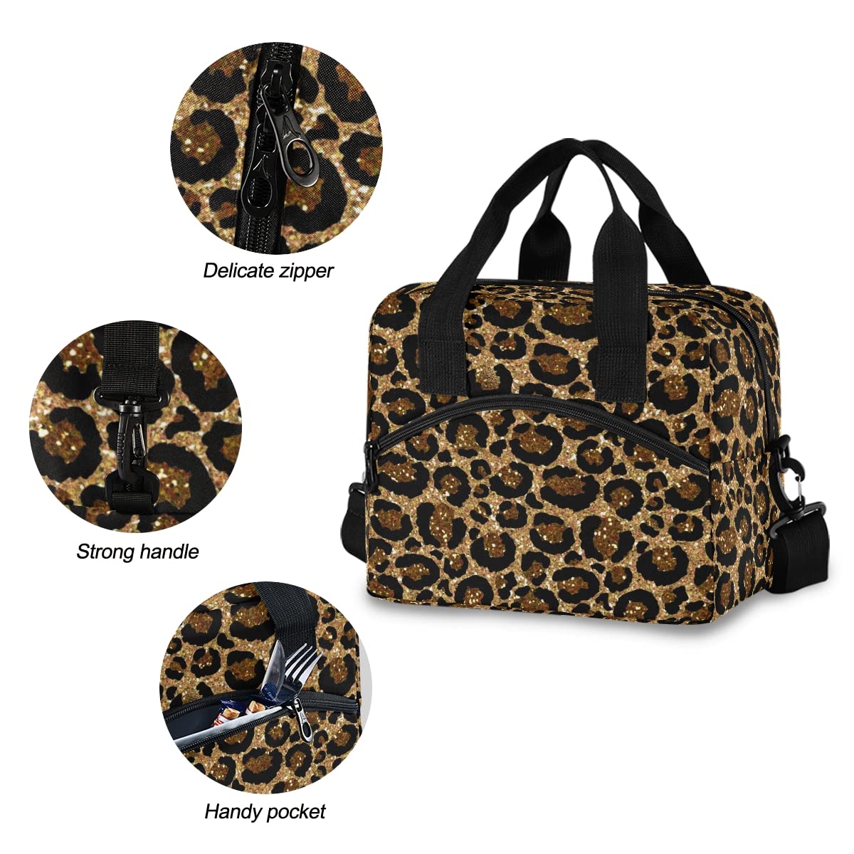 Sinestour Insulated Lunch Bag Box - Reusable Leopard Print Cooler Bag with Adjustable Shoulder Strap for School, Office, Picnic | Perfect for Adults, Men & Women | Keep Food Fresh for Work, Travel & Outdoor Activities