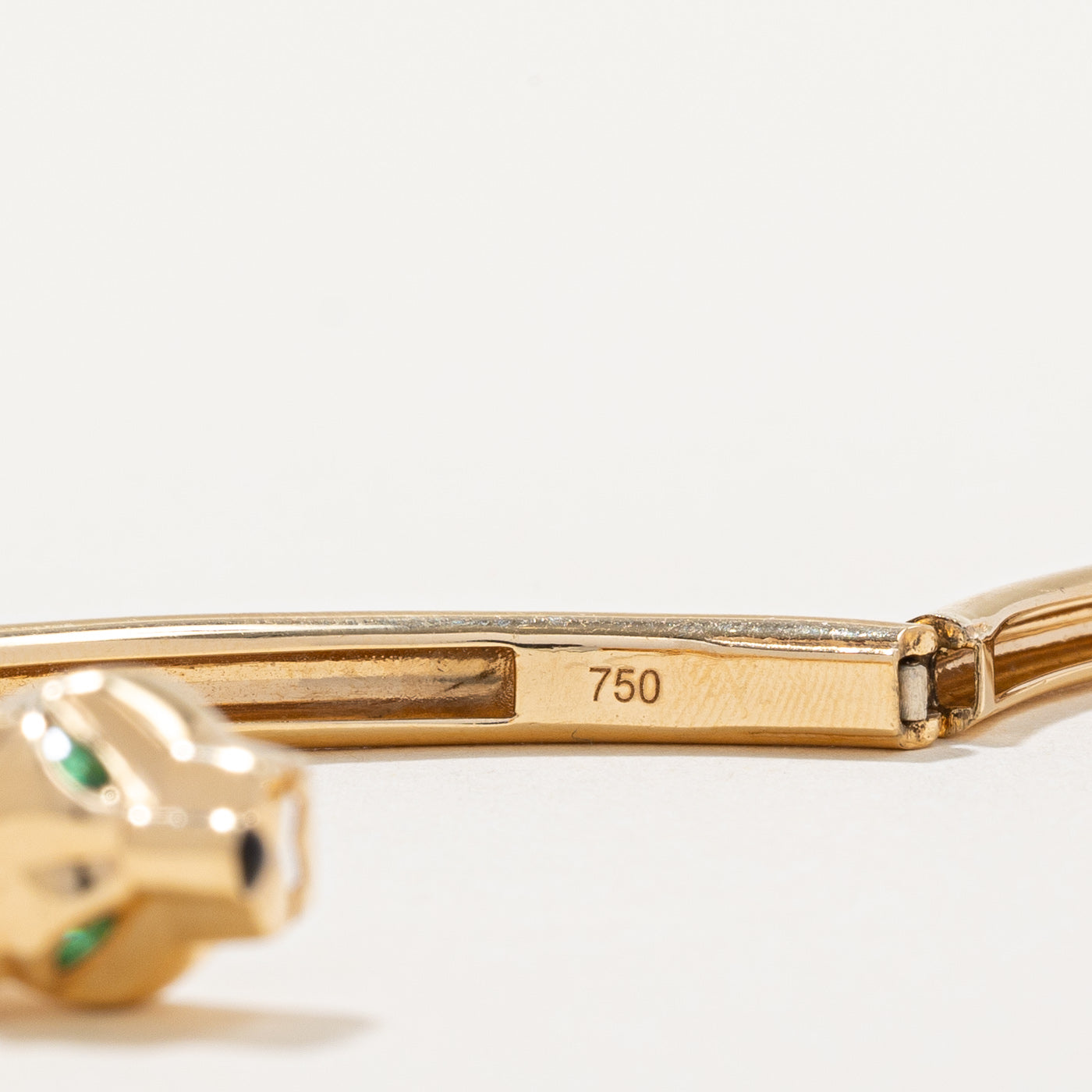 18K Yellow Gold & Green Glass Panther Bangle Bracelet - 7.5 Inch Adjustable Size - Luxury Fashion Jewelry for Women - Perfect for Parties, Gifts & Special Occasions