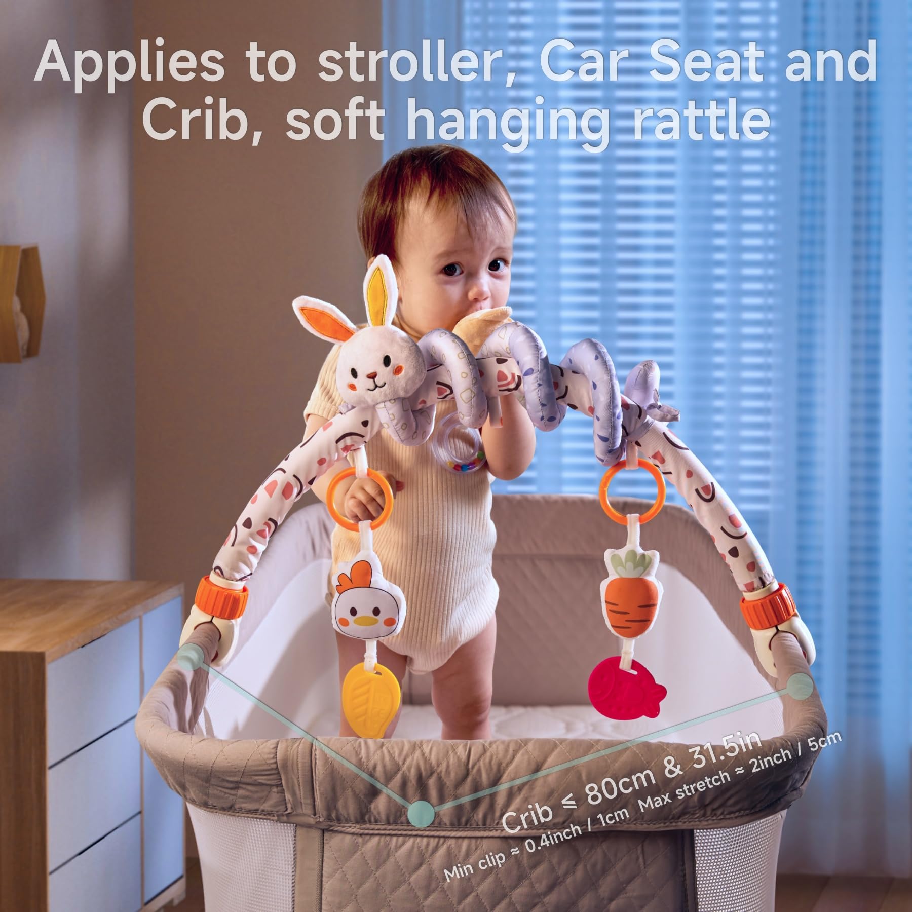 TUMAMA 2 in 1 Spiral Car Seat & Stroller Toys for Babies 0-6 Months - Adjustable Hanging Sensory Toys with Clip for Travel Crib, Bouncer & Bassinet | Perfect for Road Trips & Sensory Development
