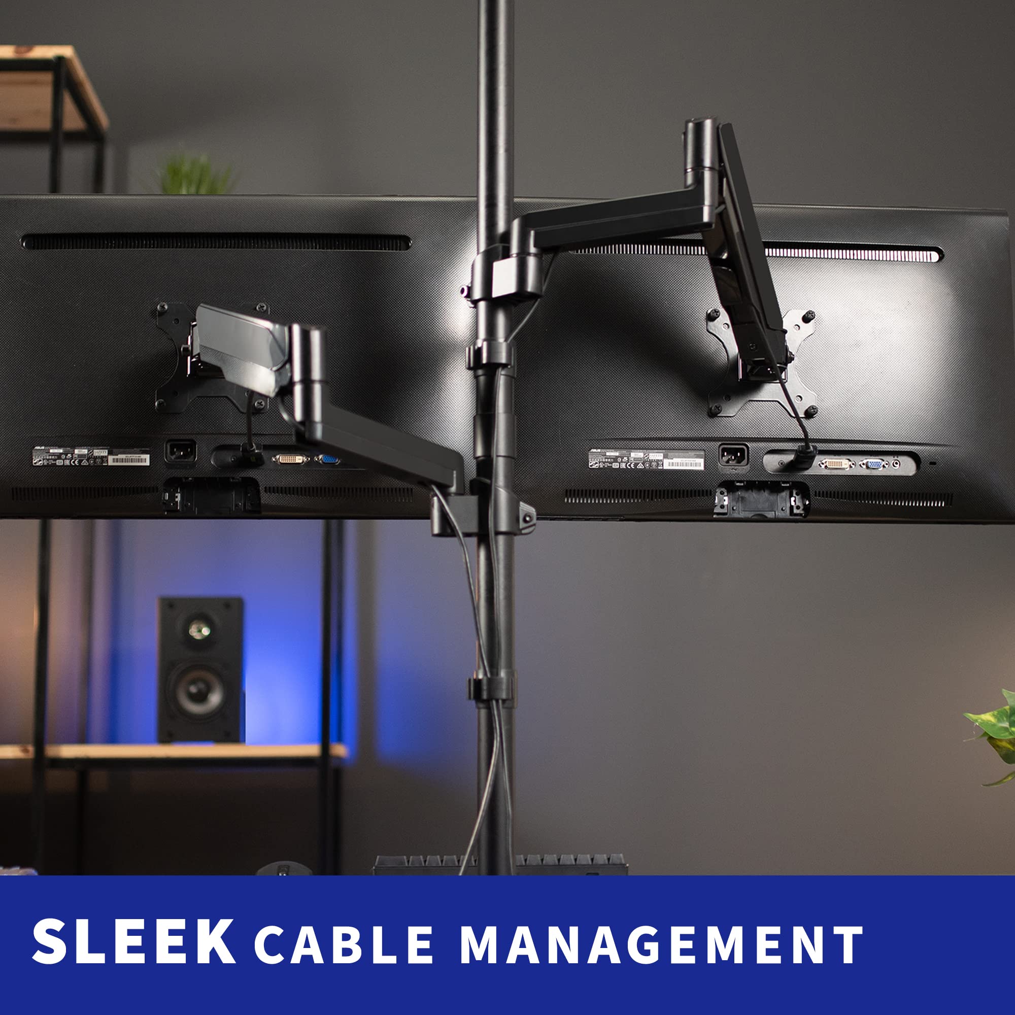 VIVO Dual Monitor Arm Stand - Extra Tall Heavy Duty Mount for 32 Inch Screens, Pneumatic Height Adjustment, Full Motion Articulating VESA Mount with C-Clamp & Grommet Base - Perfect for Home Office, Gaming & Workstation Setup