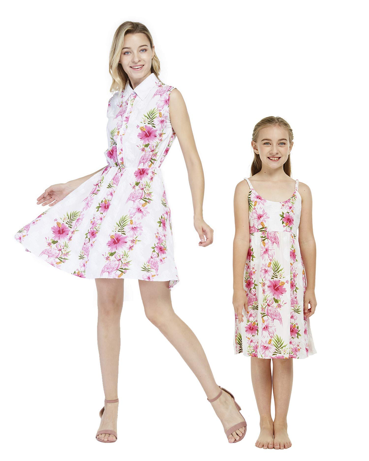Hawaiian Luau Matching Mother Daughter Shirt Dresses - Simply Blue Leaf Print - Tropical Vacation Outfits for Beach Party & Family Photos