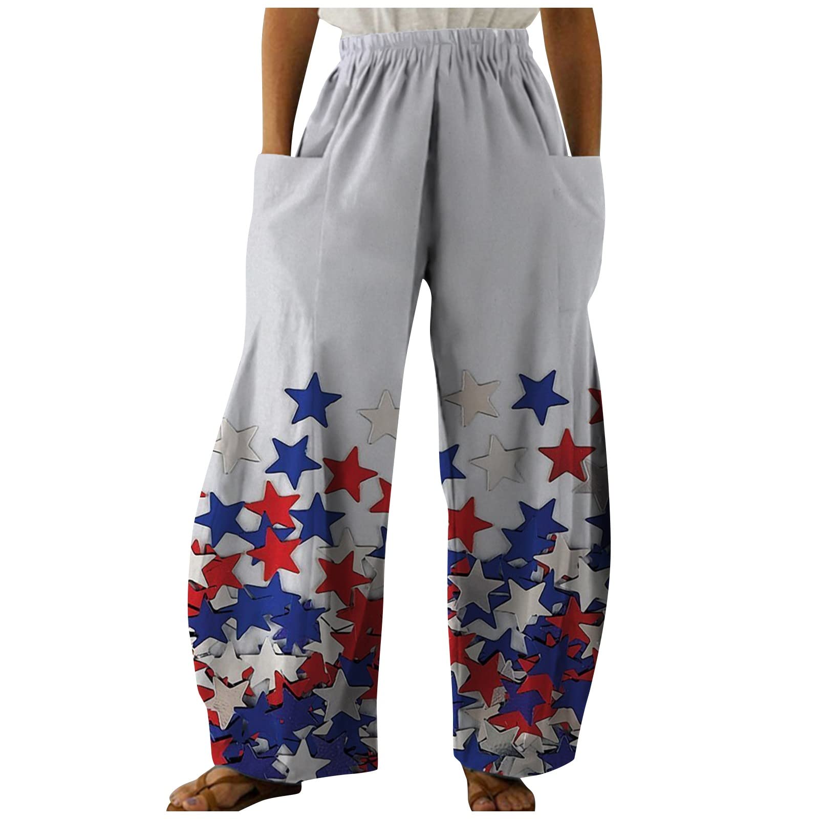 Women's Casual 4th of July Printed Wide Leg Pants - Comfortable Loose Fit Athletic Pants for Independence Day Celebrations, Summer Outfits & Yoga