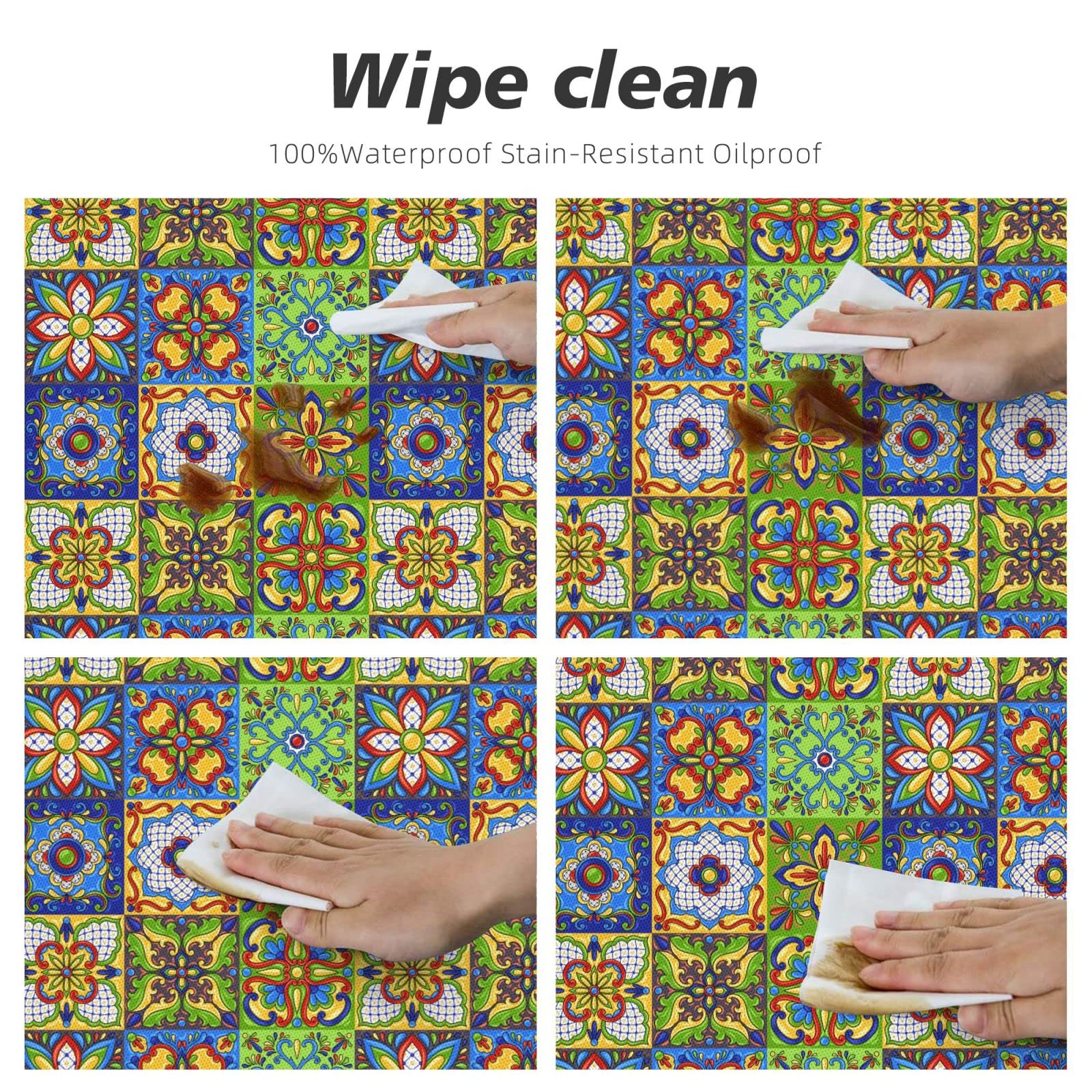 WOAIDY Mexican Talavera Elastic Edged Fitted Round Tablecloth - Decorative Stretch Table Cover for 40