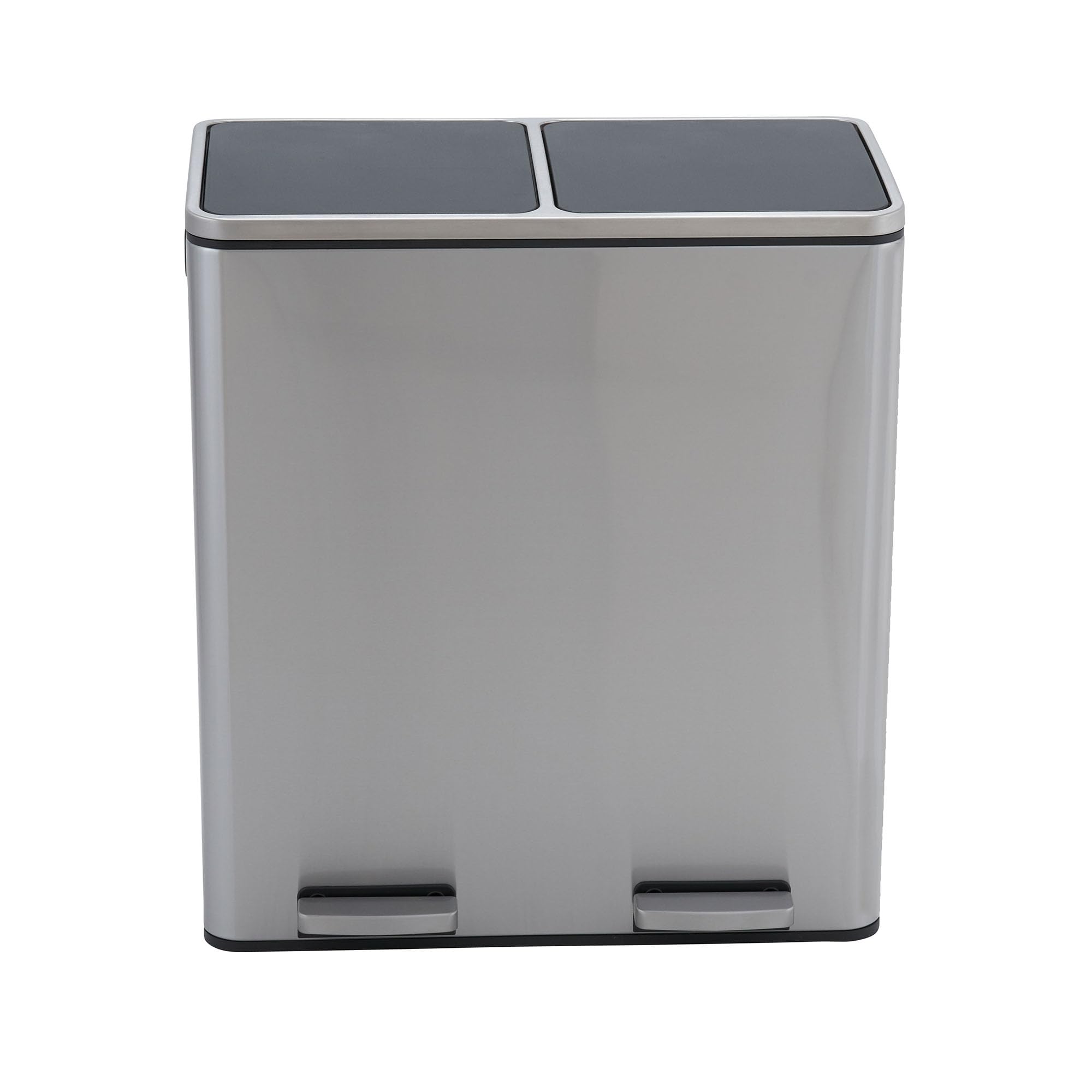 Stainless Steel Dual Compartment Trash Can with Soft Close Lids | 2 x 30L/8Gallon Recycling Bins, 60L Total Capacity, Silver | Perfect for Kitchen, Office, Restaurant Waste Separation