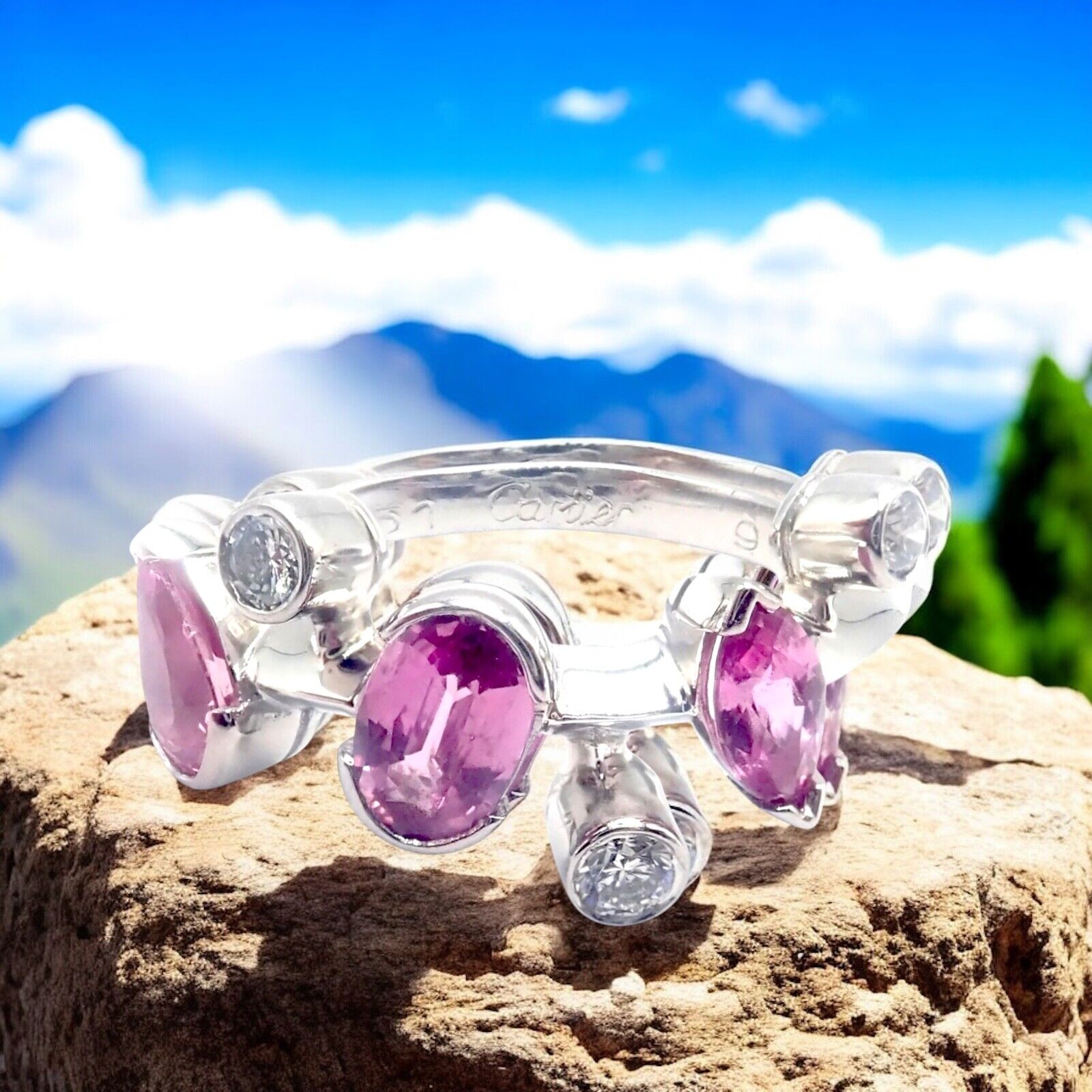 Authentic Cartier Meli Melo Platinum Diamond & Pink Sapphire Band Ring with Certificate - Perfect for Engagement, Anniversary & Luxury Gift Giving