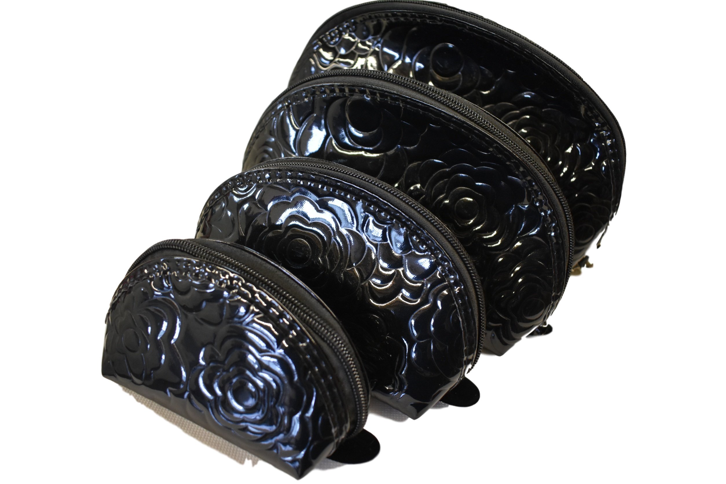Black Embossed Faux Leather 4-in-1 Multi-Purpose Clutch Bag for Women & Girls - Travel Toiletry Bag, Makeup Cosmetic Pouch, Coin Purse & Pencil Case - Perfect for Daily Use, Gifts & Travel Accessories