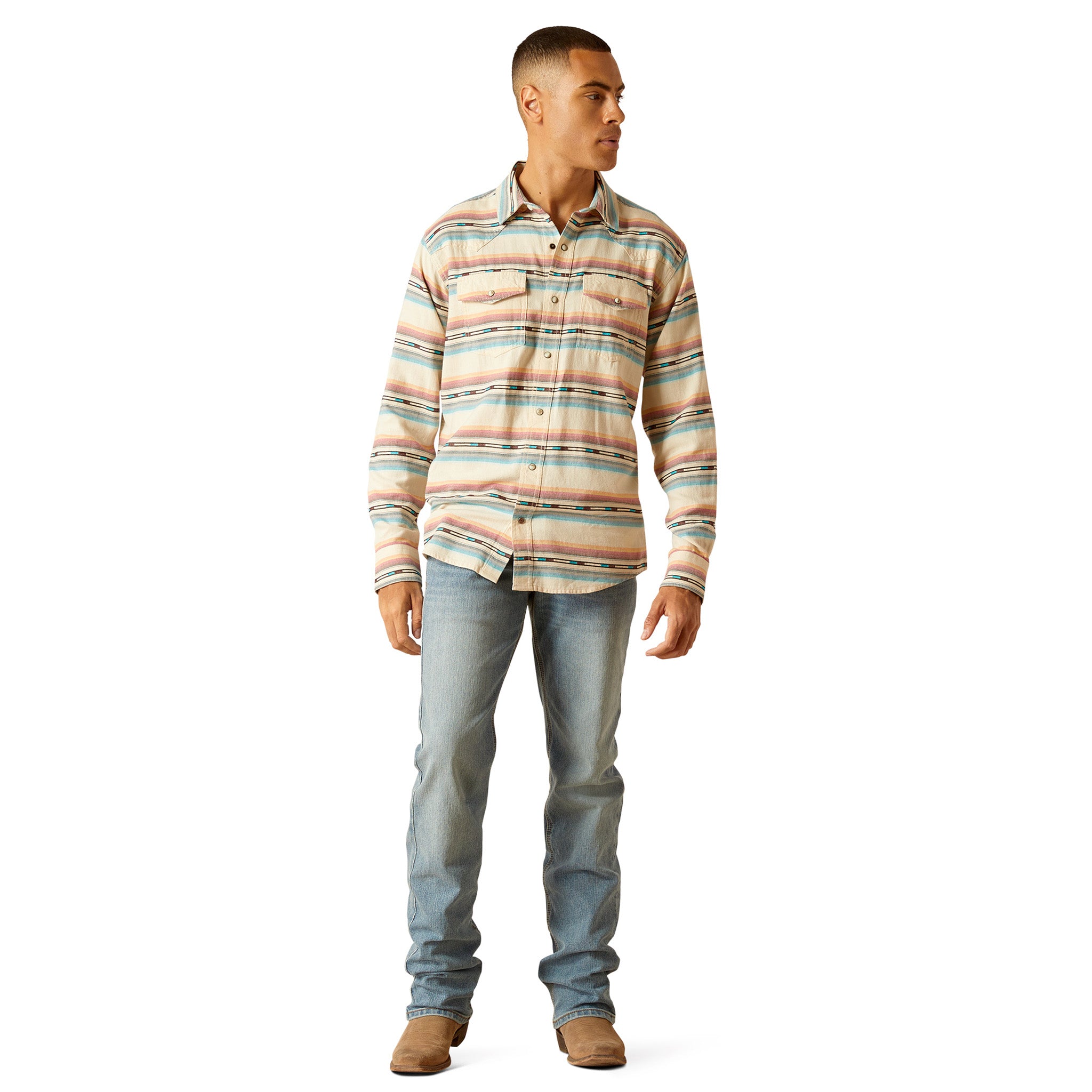 Ariat Men's Retro Multi Stripe Long Sleeve Western Shirt - Classic Cowboy Style for Rodeo, Ranch Work & Casual Wear
