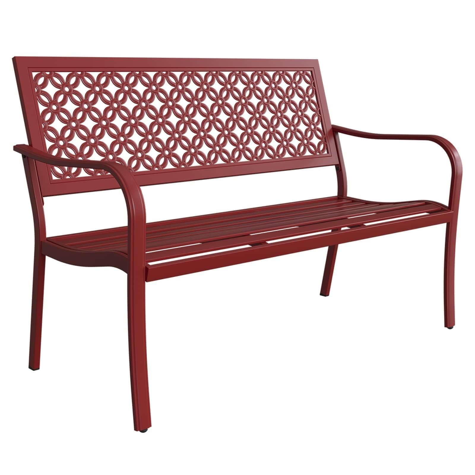 Grand Patio Outdoor Garden Bench with Armrests - Durable Wooden Bench for Lawn, Yard, Porch & Backyard (Red) - Perfect for Relaxing, Entertaining & Outdoor Decor
