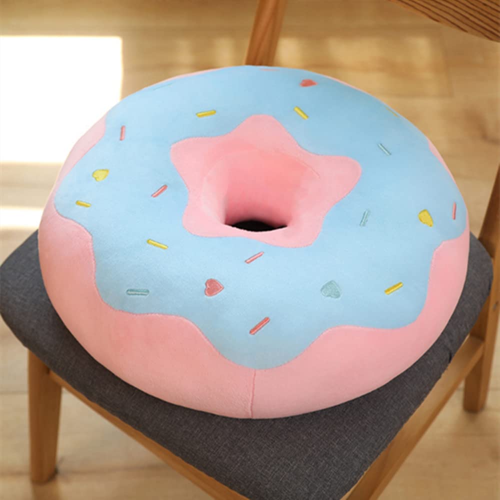 YUDONG 16-inch Round Donut Pillow - Soft Plush Cushion for Couch, Chair, Floor & Sofa - Funny Food Stuffed Decor Seat Pad (Blue & Pink) - Perfect for Home Decor, Kids Playroom, Office Break Room & Cozy Reading Nook