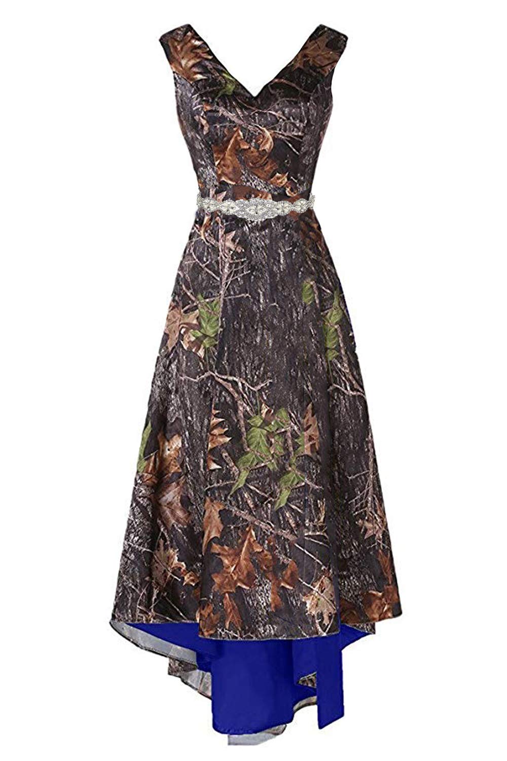 Vjjllst Women's V-Neck High-Low Prom Dress - Camo Satin Formal Gown for Homecoming, Wedding, Bridesmaid & Party Occasions | Elegant Evening Wear for Special Events & Dances