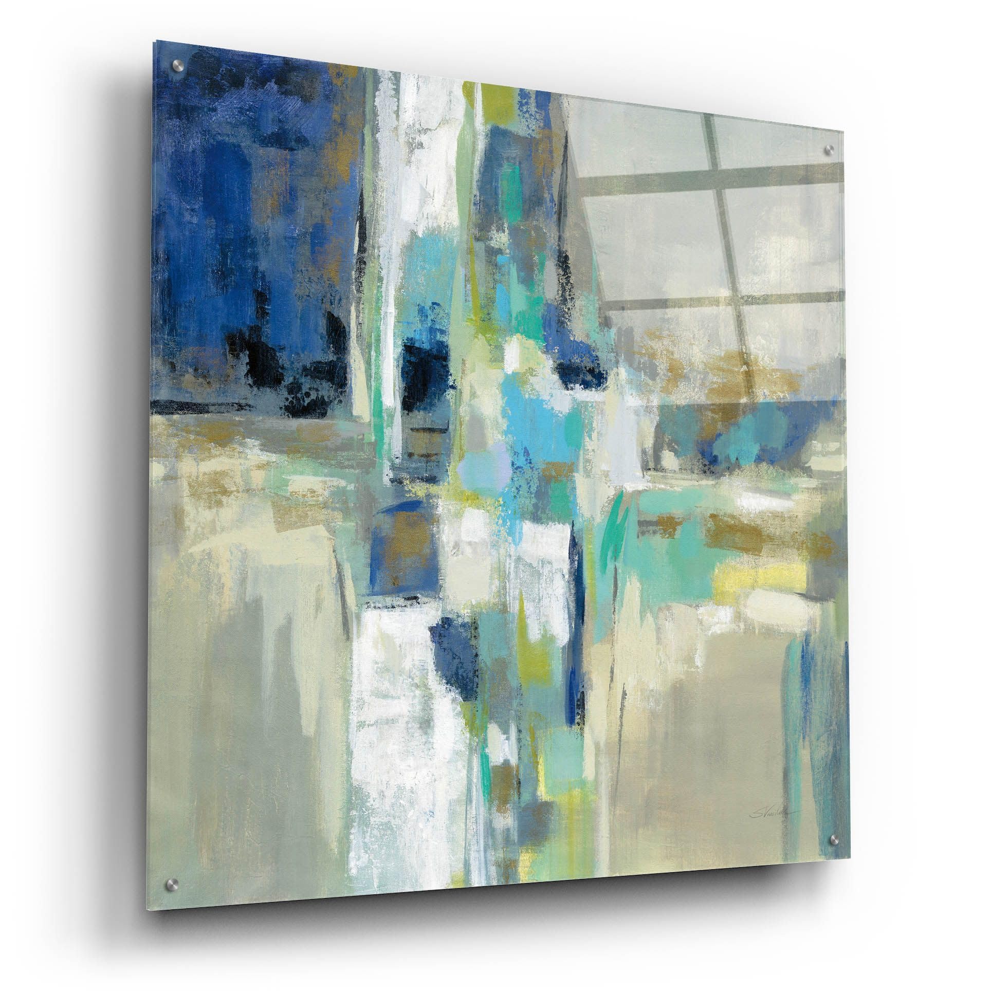Silvia Vassileva 'Spring Water' Acrylic Glass Wall Art - 36x36 Inch Modern Abstract Painting for Living Room, Bedroom & Office Decor