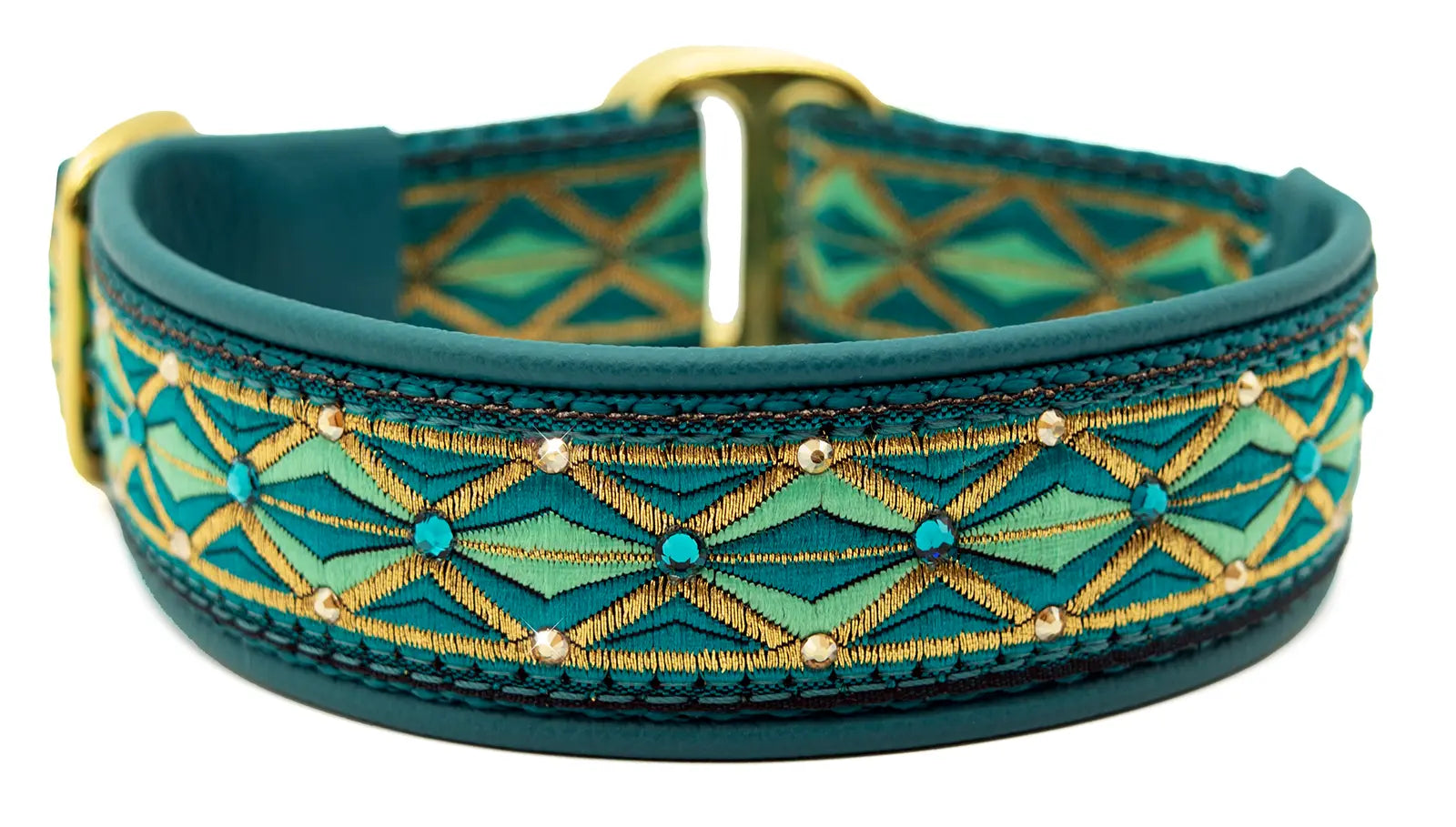 1 Teal Diamonds Luxe Limited Slip Dog Collar - Premium Adjustable Pet Collar for Small Medium Dogs - Perfect for Daily Walks, Training & Fashion Accessories